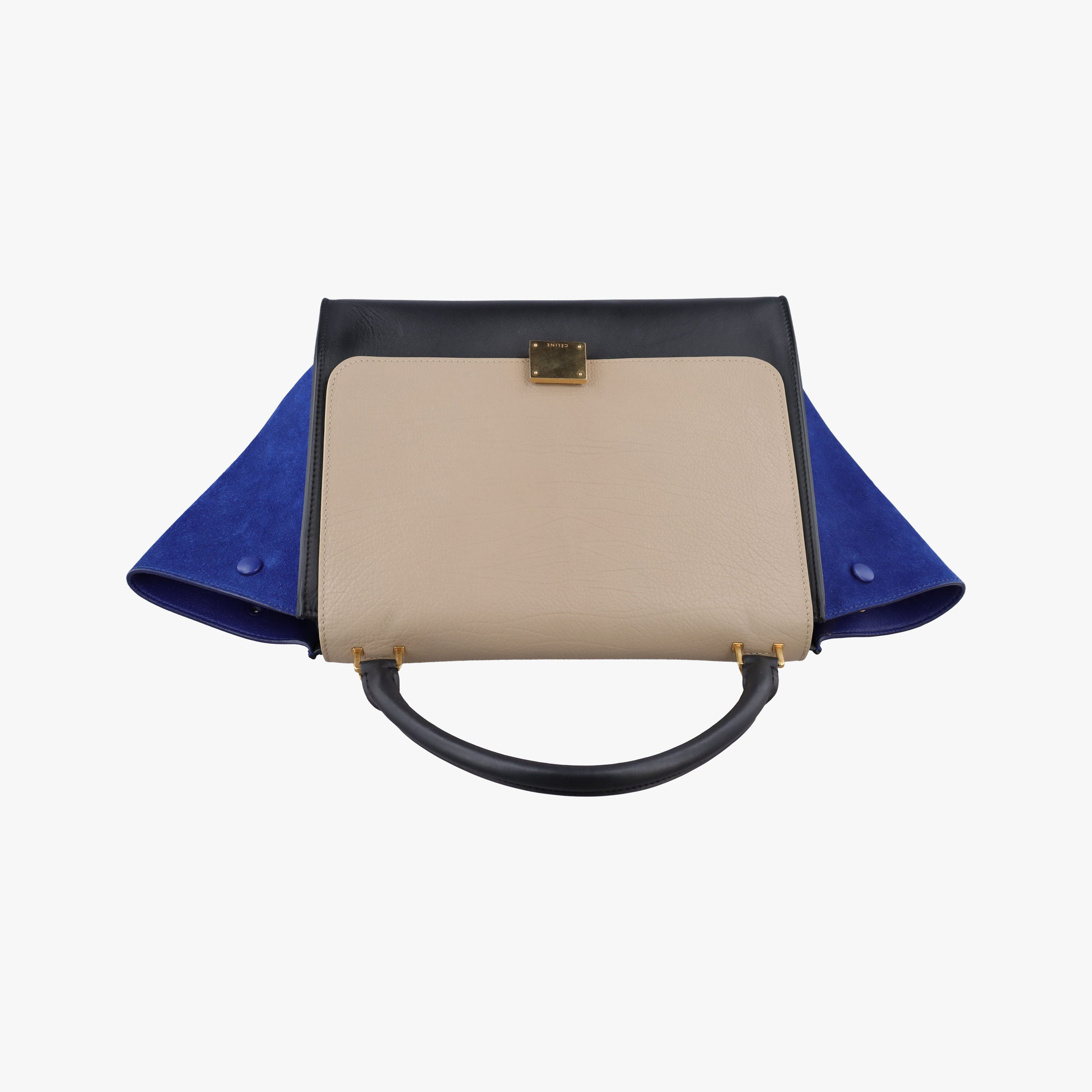 Pre-owned Celine Trapeze Beige×black×blue Suede × leather  shoulderbag | stylenewstar