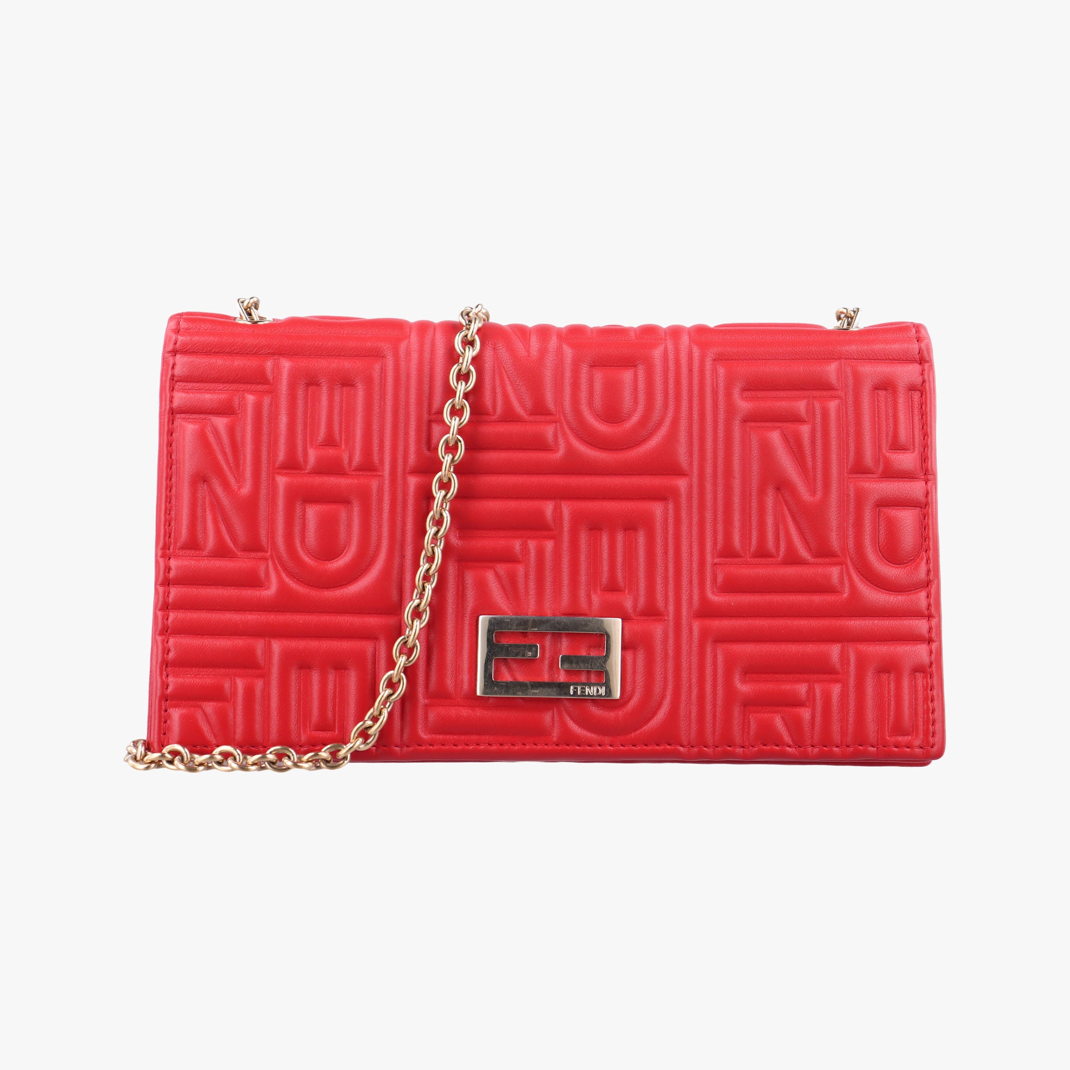 Pre-owned Fendi Embossed Logo Red lambskin 8M0219 shoulderbag | stylenewstar