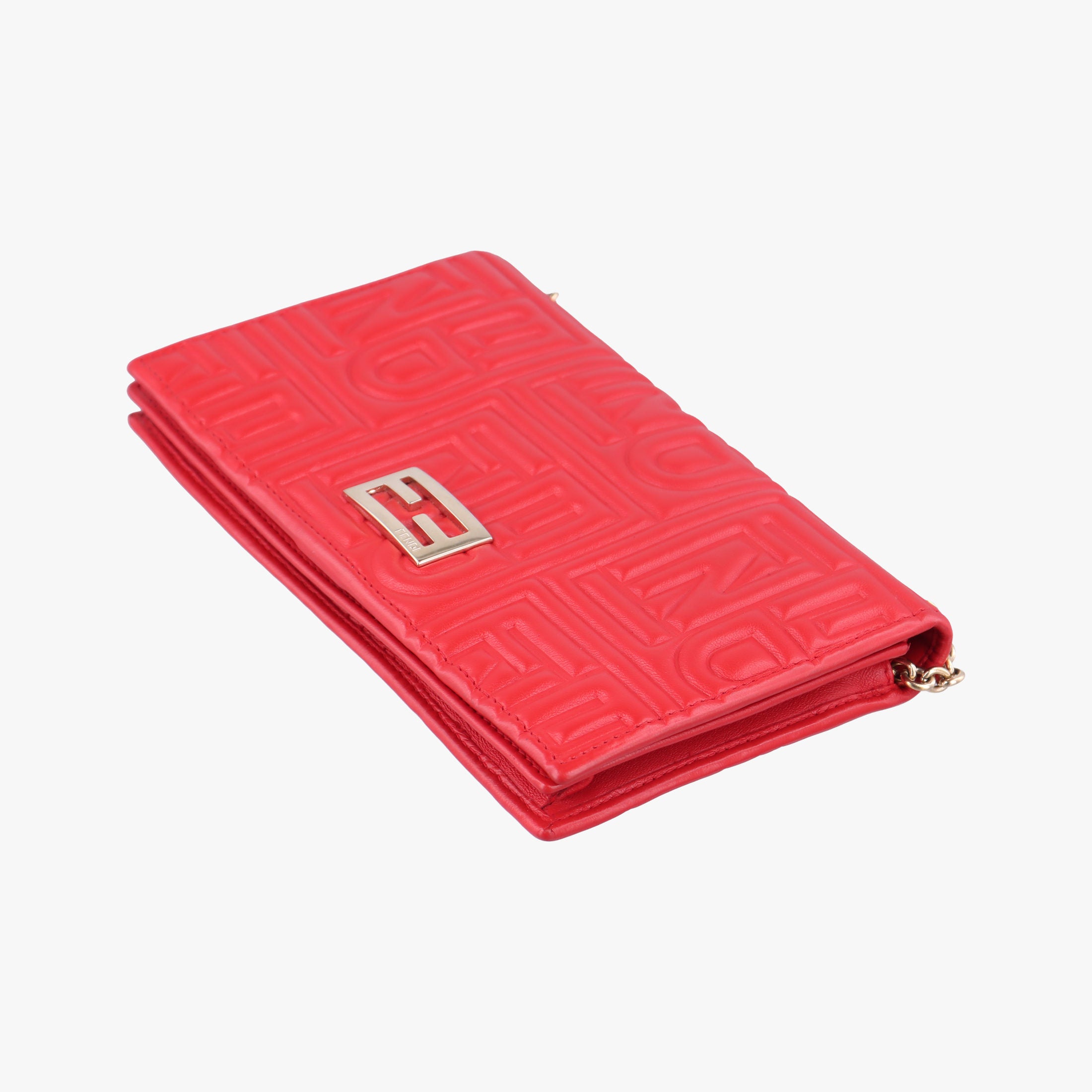 Pre-owned Fendi Embossed Logo Red lambskin 8M0219 shoulderbag | stylenewstar