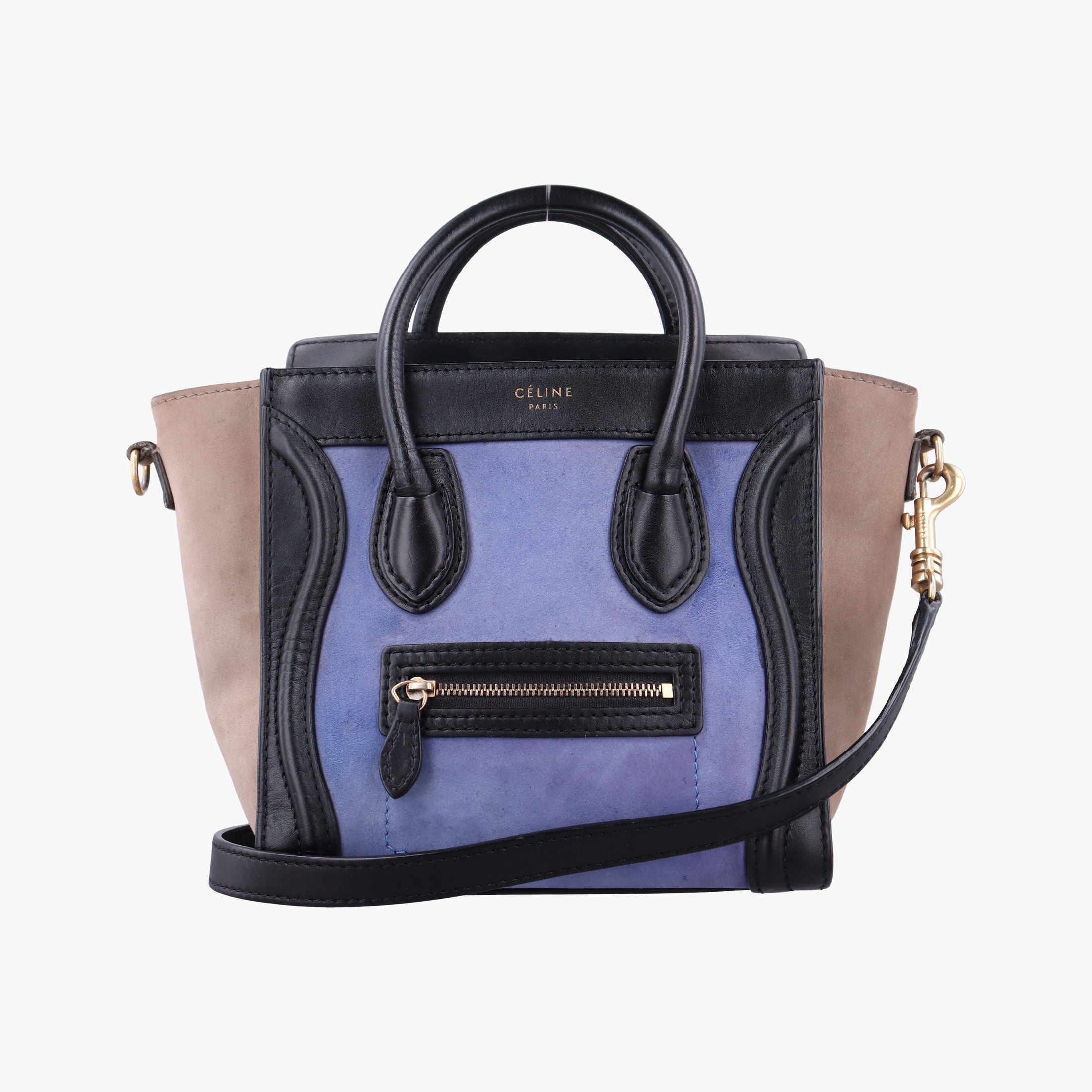 Vintage Celine luggage nano shopper Blue×Black×Beige Leather×Suede  shoulderbag | stylenewstar