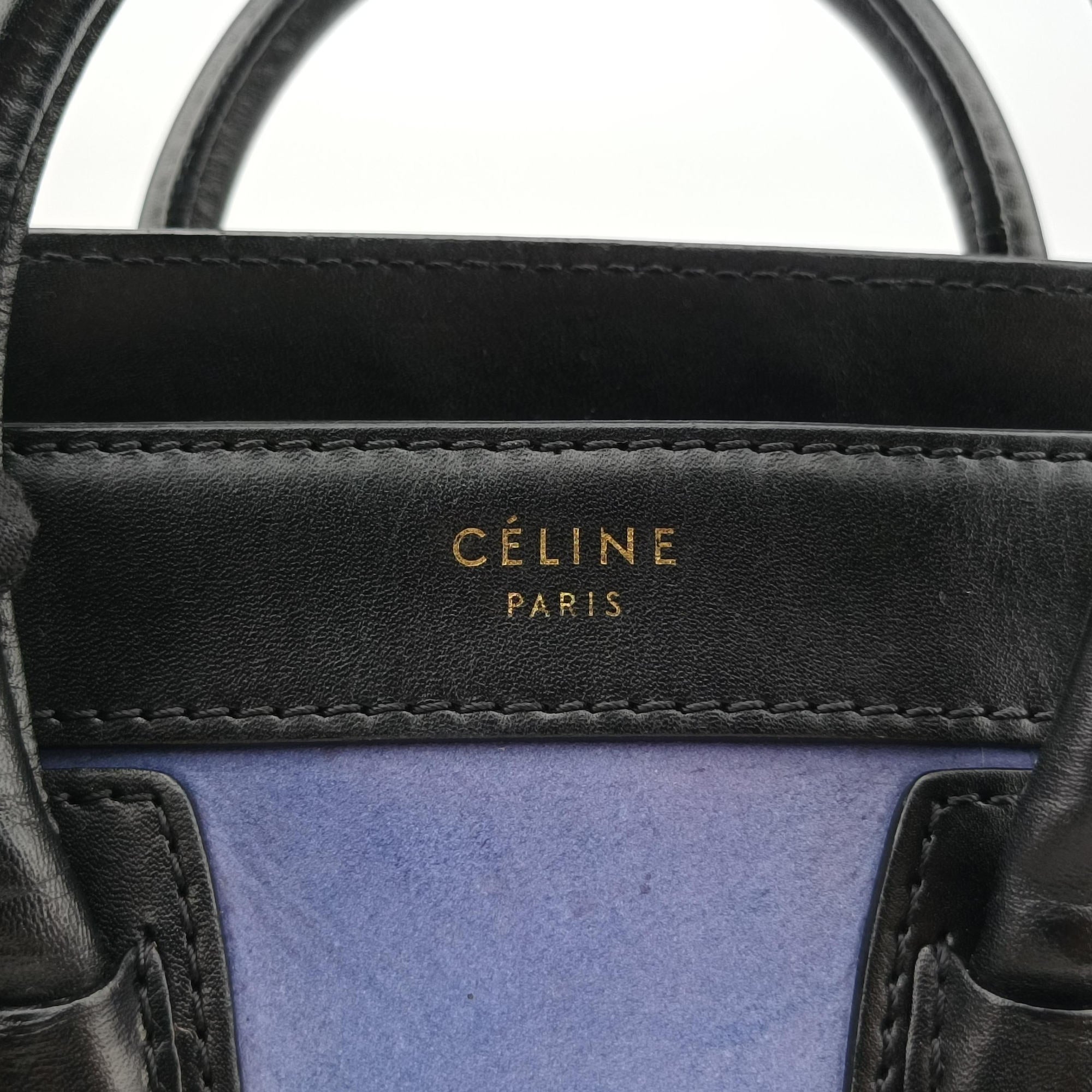 Vintage Celine luggage nano shopper Blue×Black×Beige Leather×Suede  shoulderbag | stylenewstar