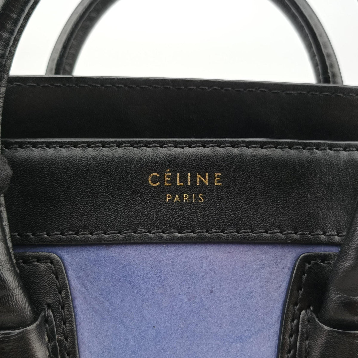 Pre-owned Celine luggage nano shopper Blue×Black×Beige Leather×Suede  shoulderbag | stylenewstar