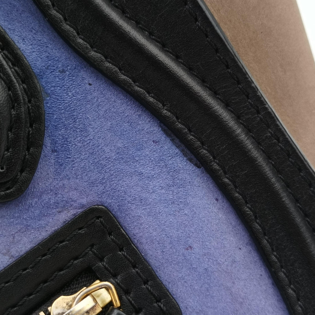 Vintage Celine luggage nano shopper Blue×Black×Beige Leather×Suede  shoulderbag | stylenewstar