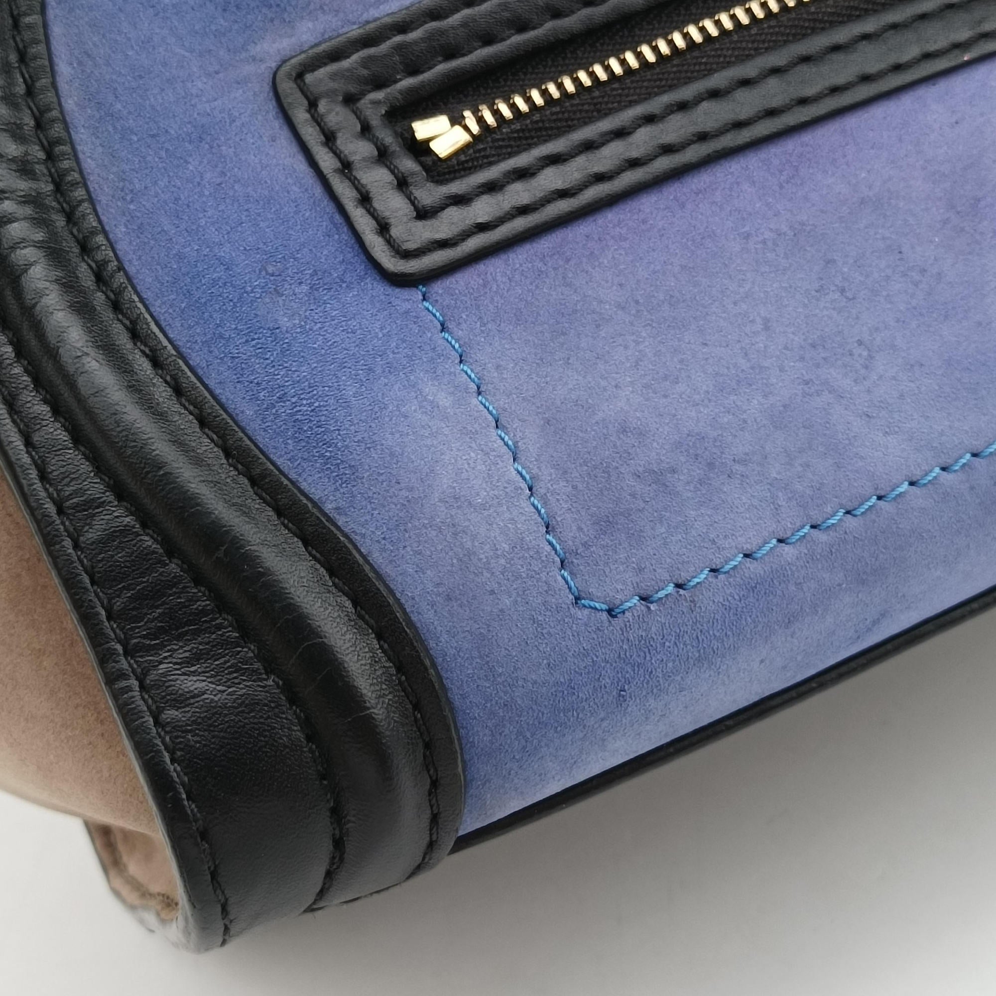 Vintage Celine luggage nano shopper Blue×Black×Beige Leather×Suede  shoulderbag | stylenewstar