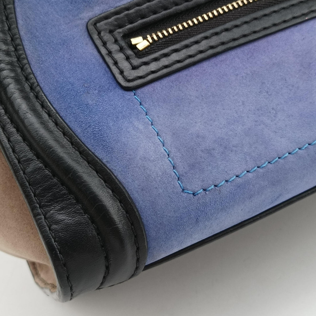 Pre-owned Celine luggage nano shopper Blue×Black×Beige Leather×Suede  shoulderbag | stylenewstar