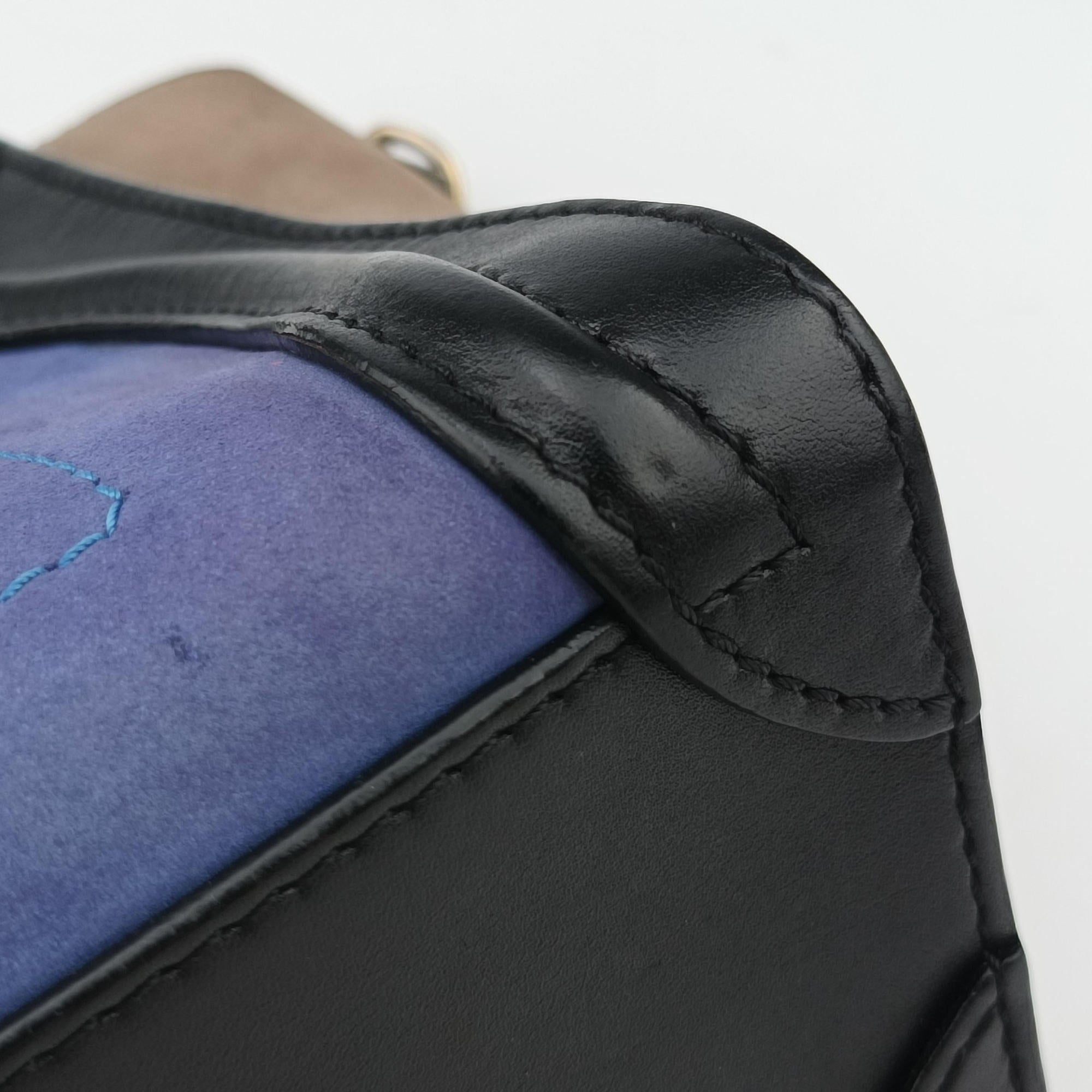 Vintage Celine luggage nano shopper Blue×Black×Beige Leather×Suede  shoulderbag | stylenewstar