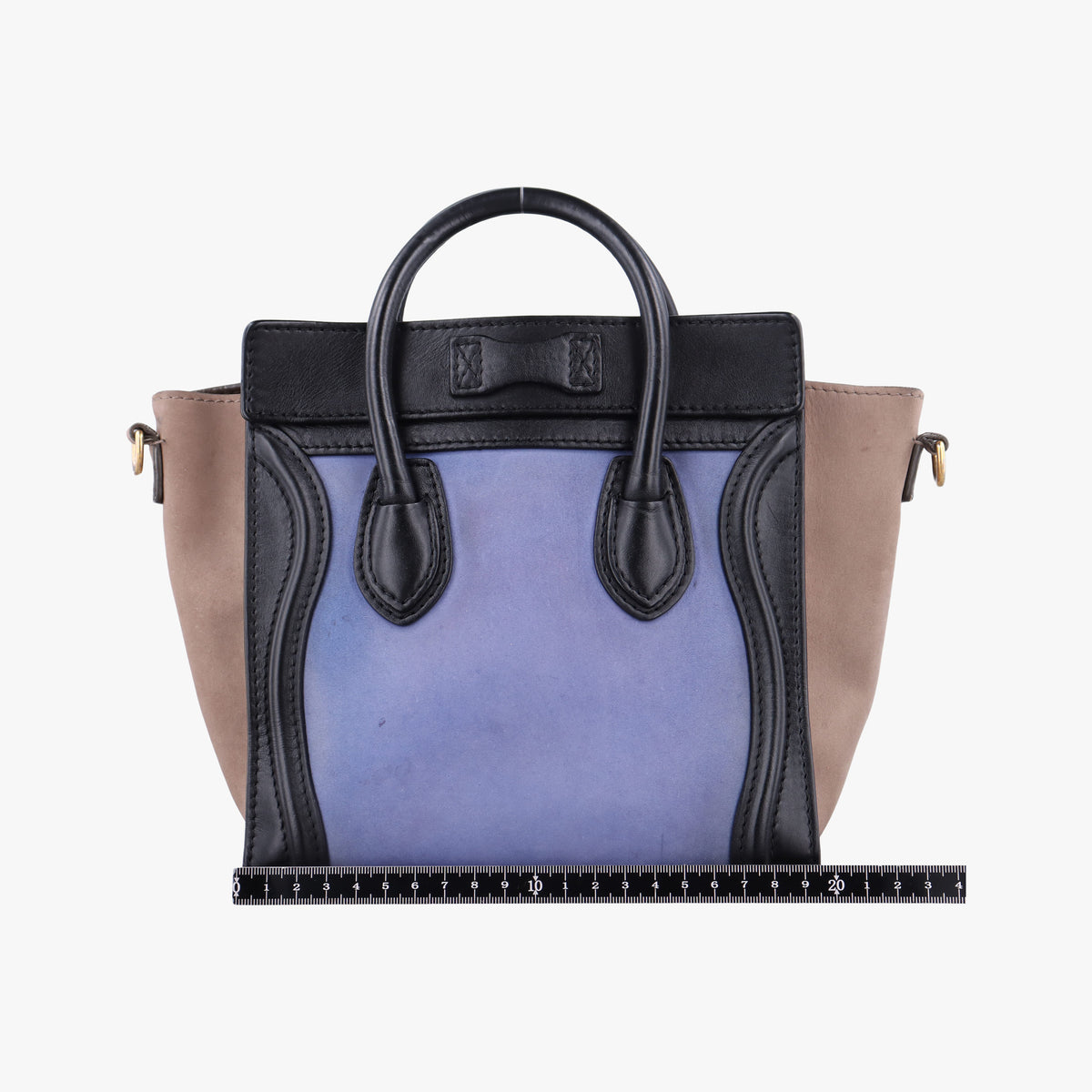 Pre-owned Celine luggage nano shopper Blue×Black×Beige Leather×Suede  shoulderbag | stylenewstar