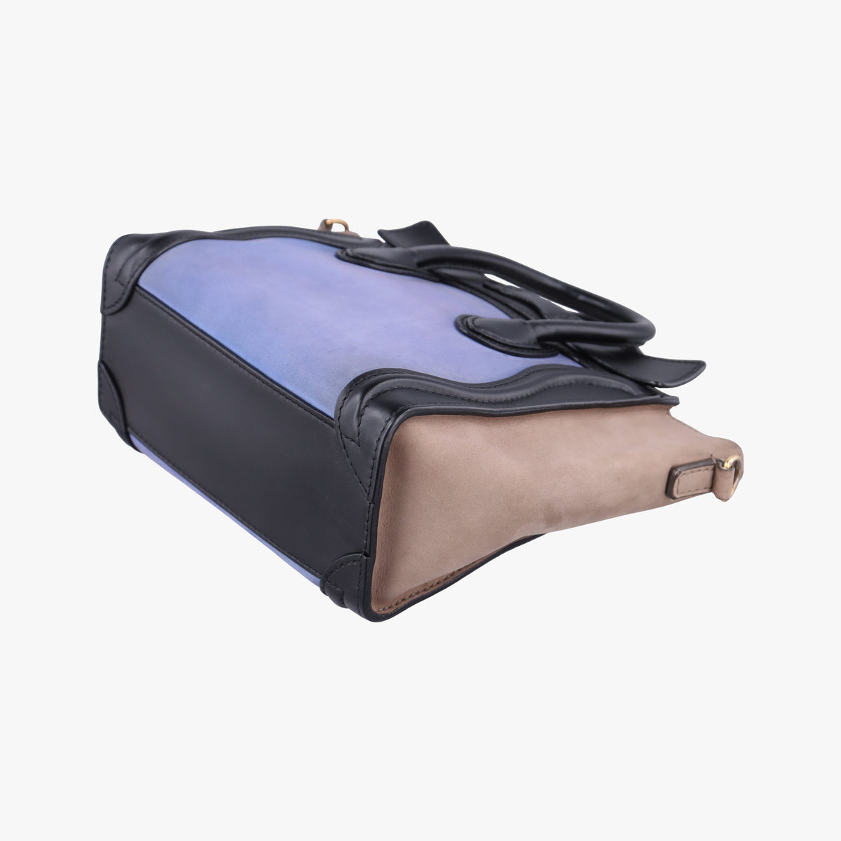 Vintage Celine luggage nano shopper Blue×Black×Beige Leather×Suede  shoulderbag | stylenewstar