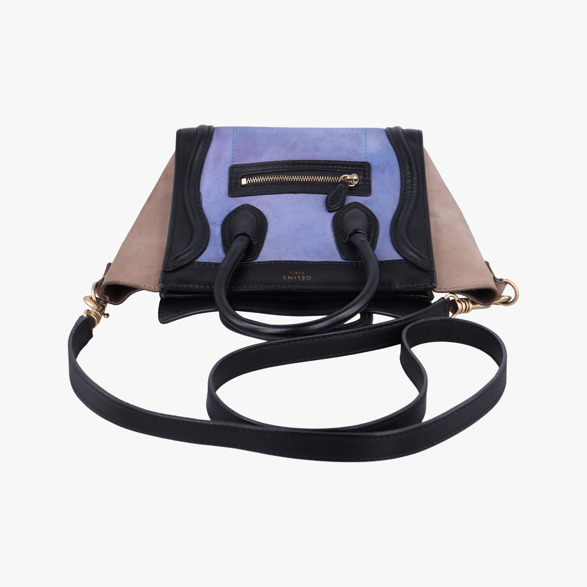 Pre-owned Celine luggage nano shopper Blue×Black×Beige Leather×Suede  shoulderbag | stylenewstar