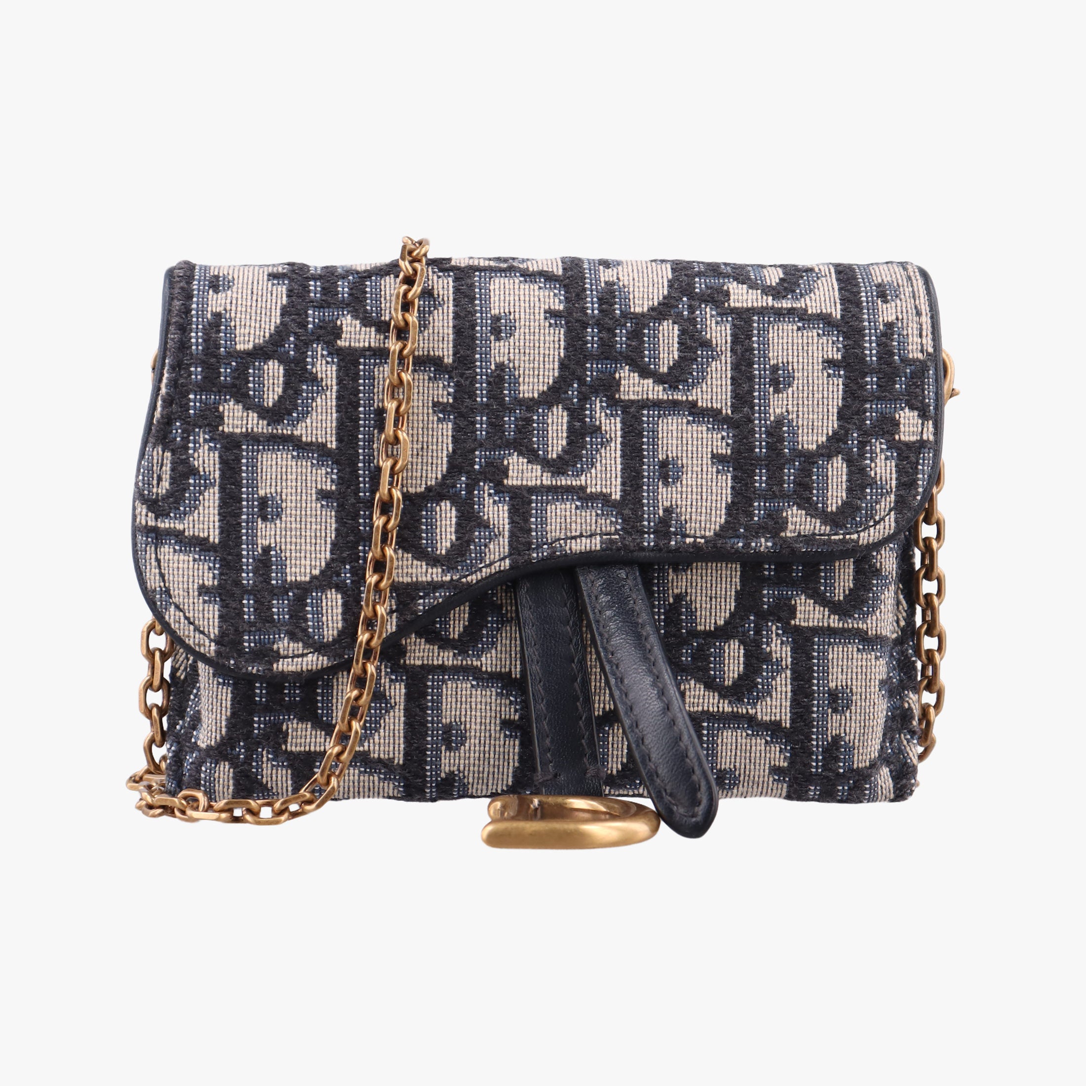 Pre-owned Christian Dior Saddle Navy×Gray jacquard  shoulderbag | stylenewstar