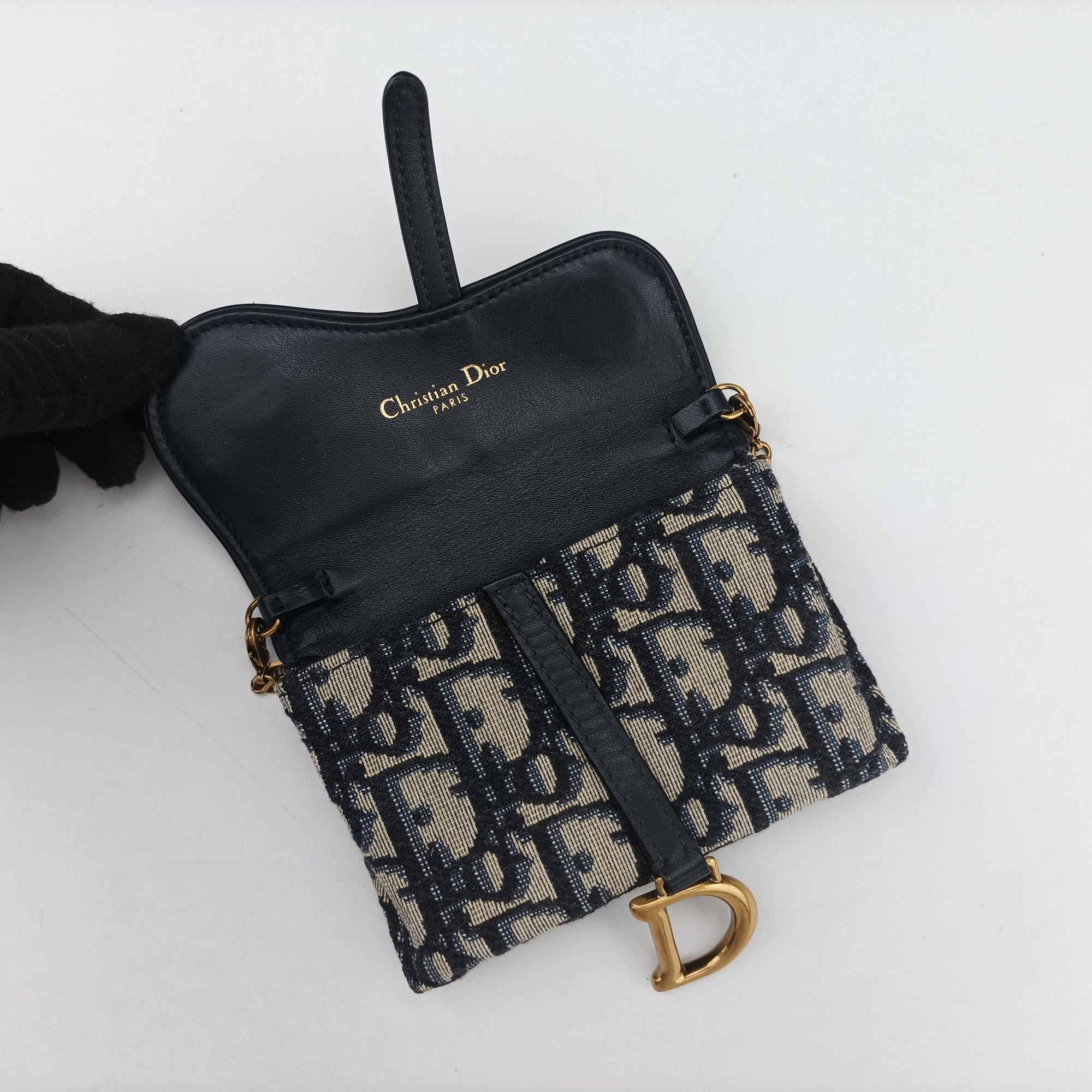 Pre-owned Christian Dior Saddle Navy×Gray jacquard  shoulderbag | stylenewstar