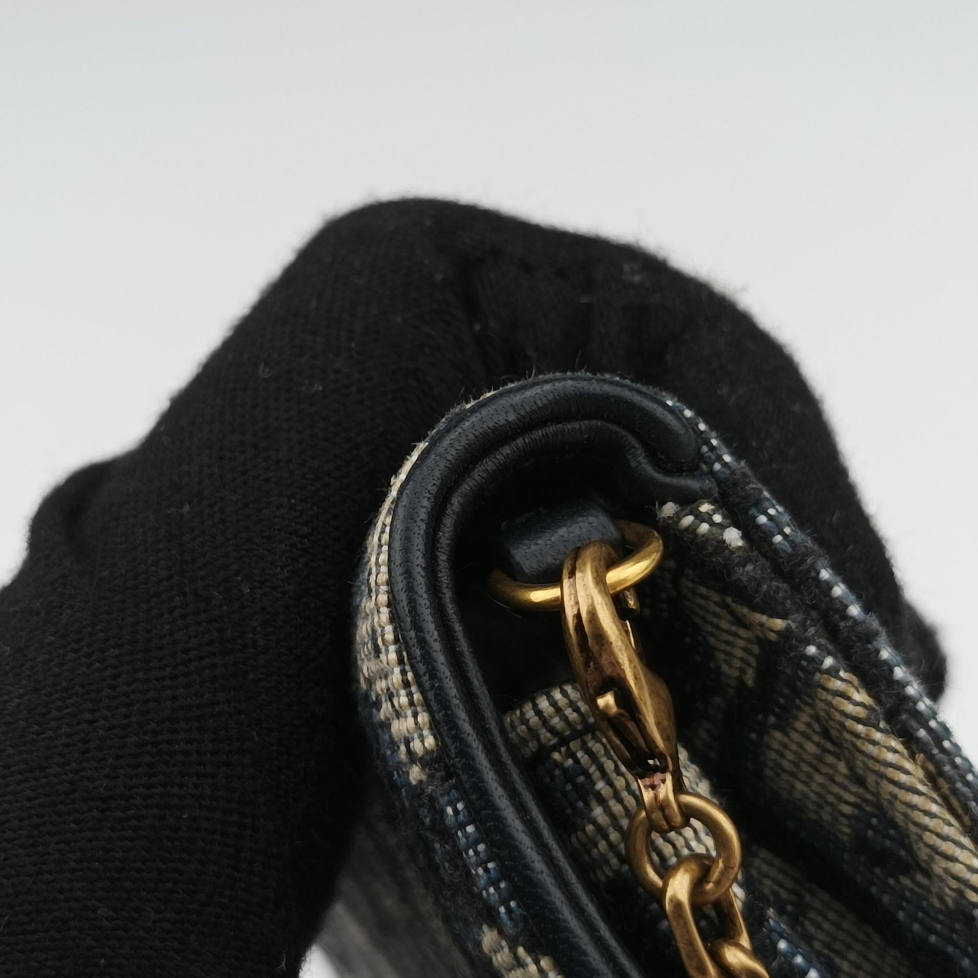 Pre-owned Christian Dior Saddle Navy×Gray jacquard  shoulderbag | stylenewstar
