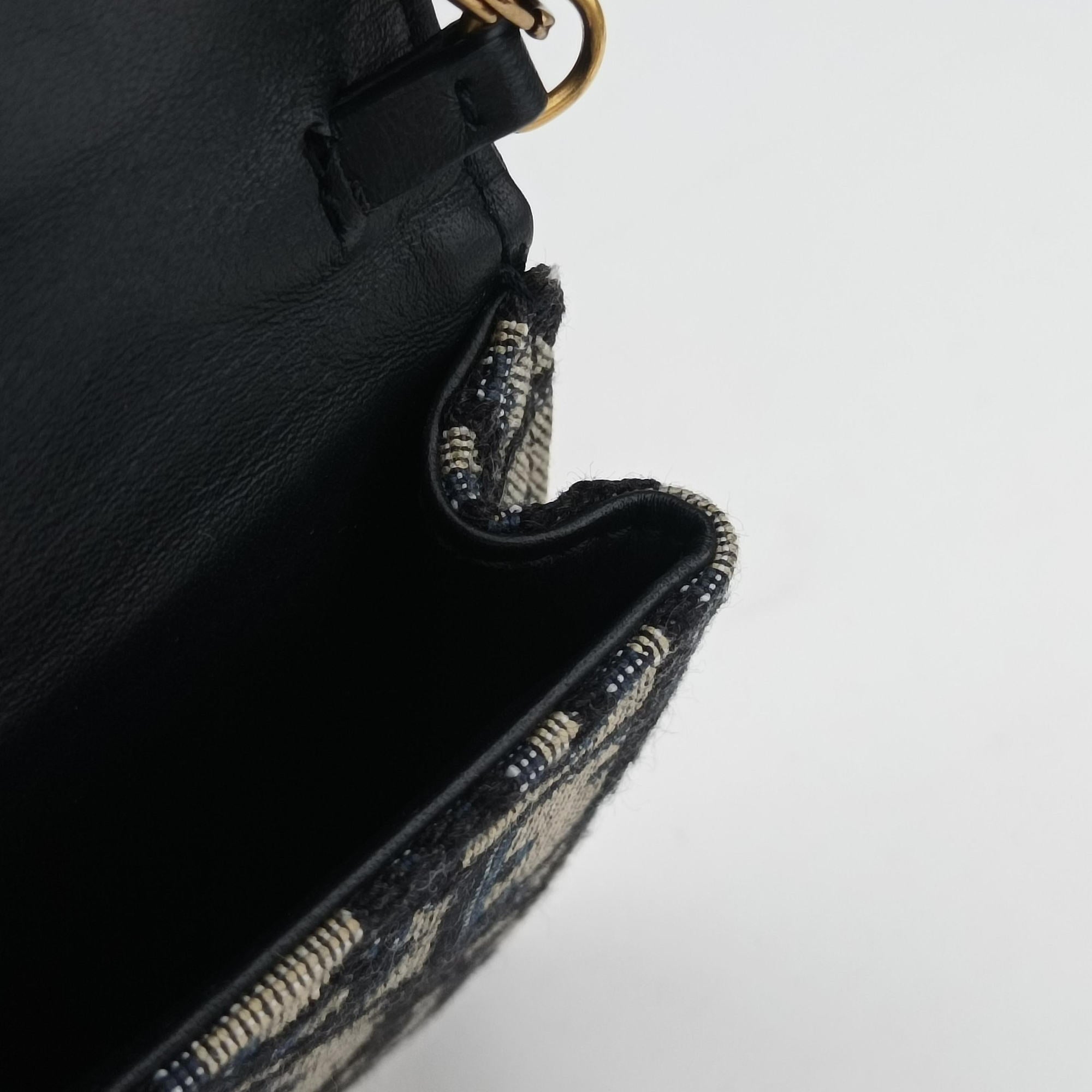 Pre-owned Christian Dior Saddle Navy×Gray jacquard  shoulderbag | stylenewstar