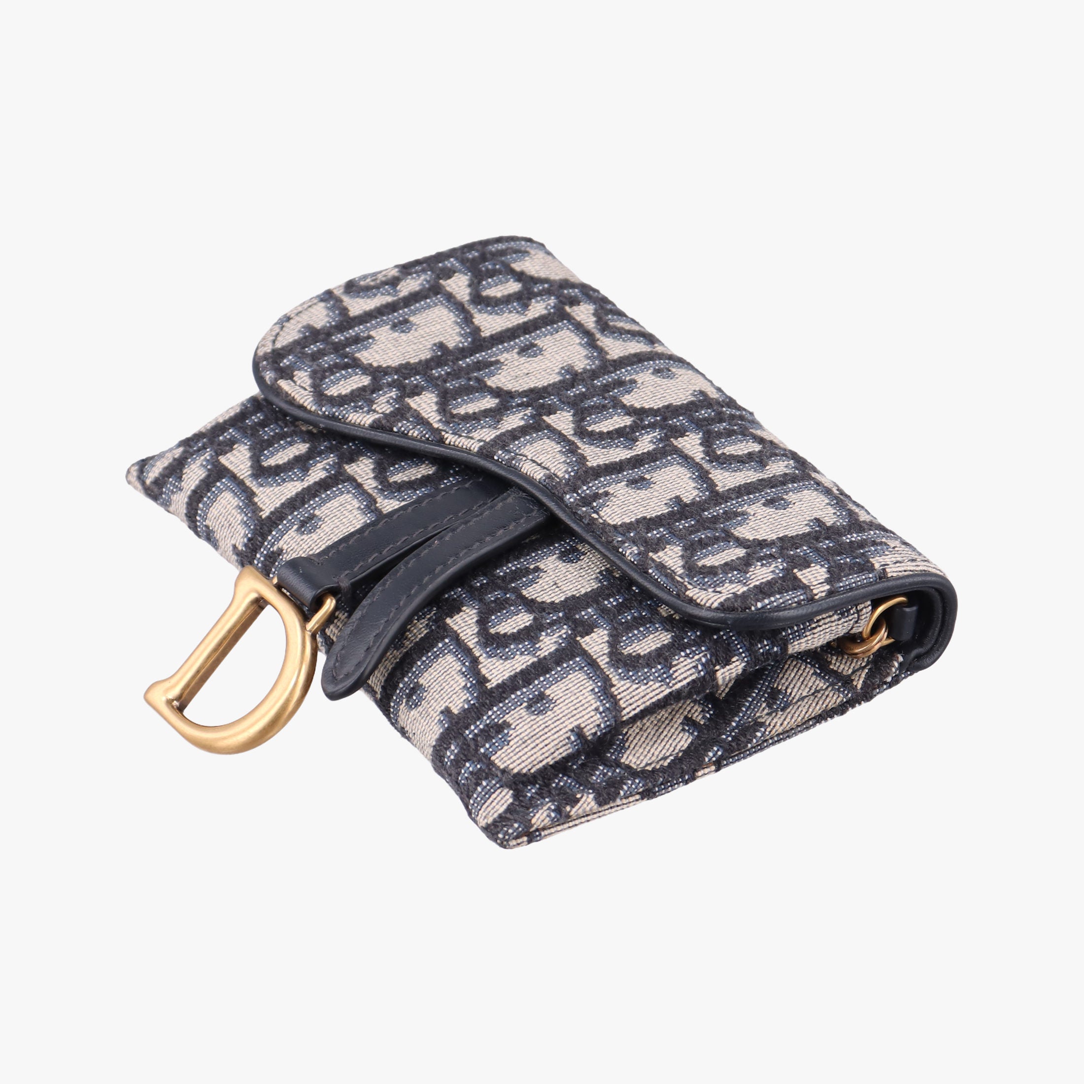 Pre-owned Christian Dior Saddle Navy×Gray jacquard  shoulderbag | stylenewstar