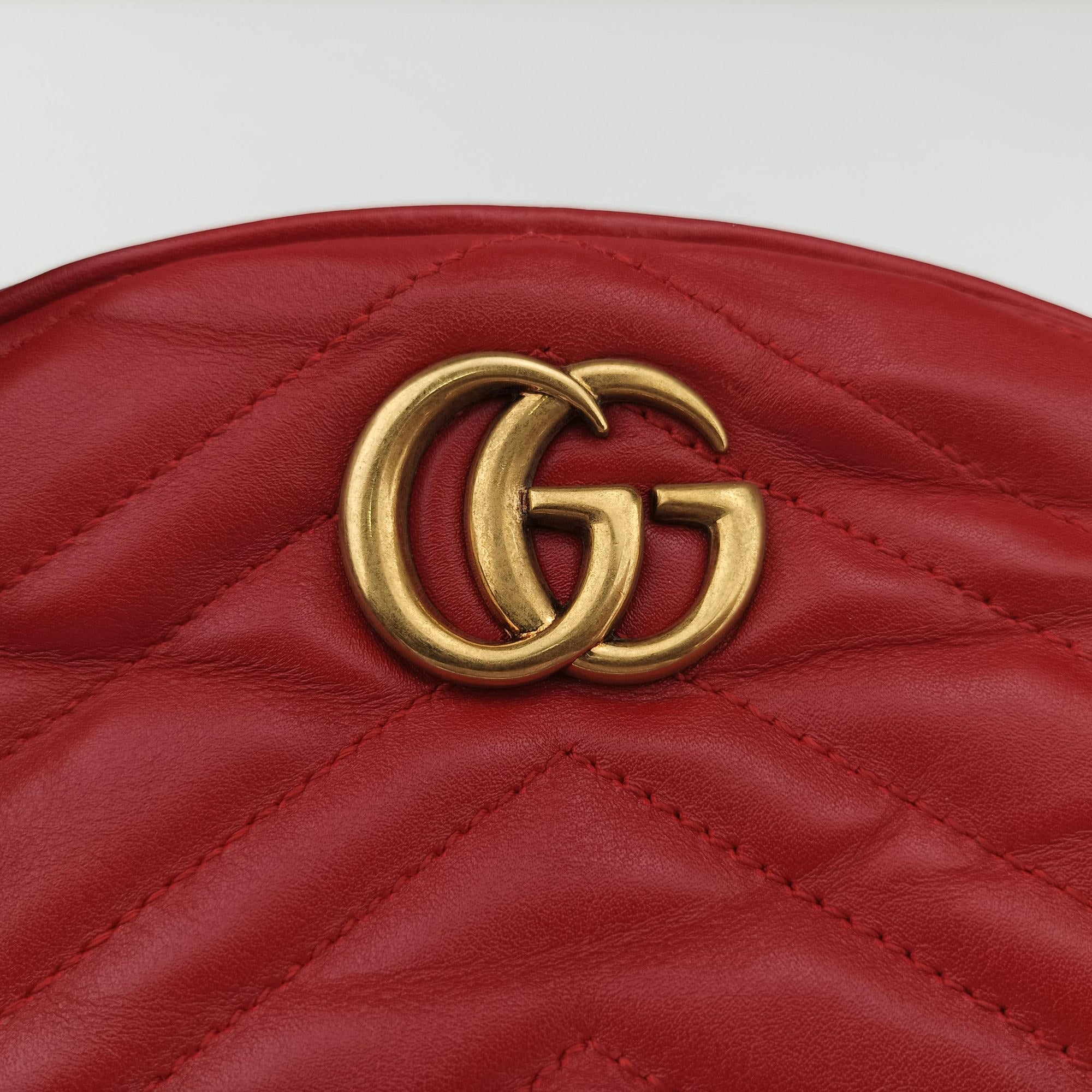 Pre-owned Gucci GG Marmont Red Leather 476434 bum bag/waist bag | stylenewstar