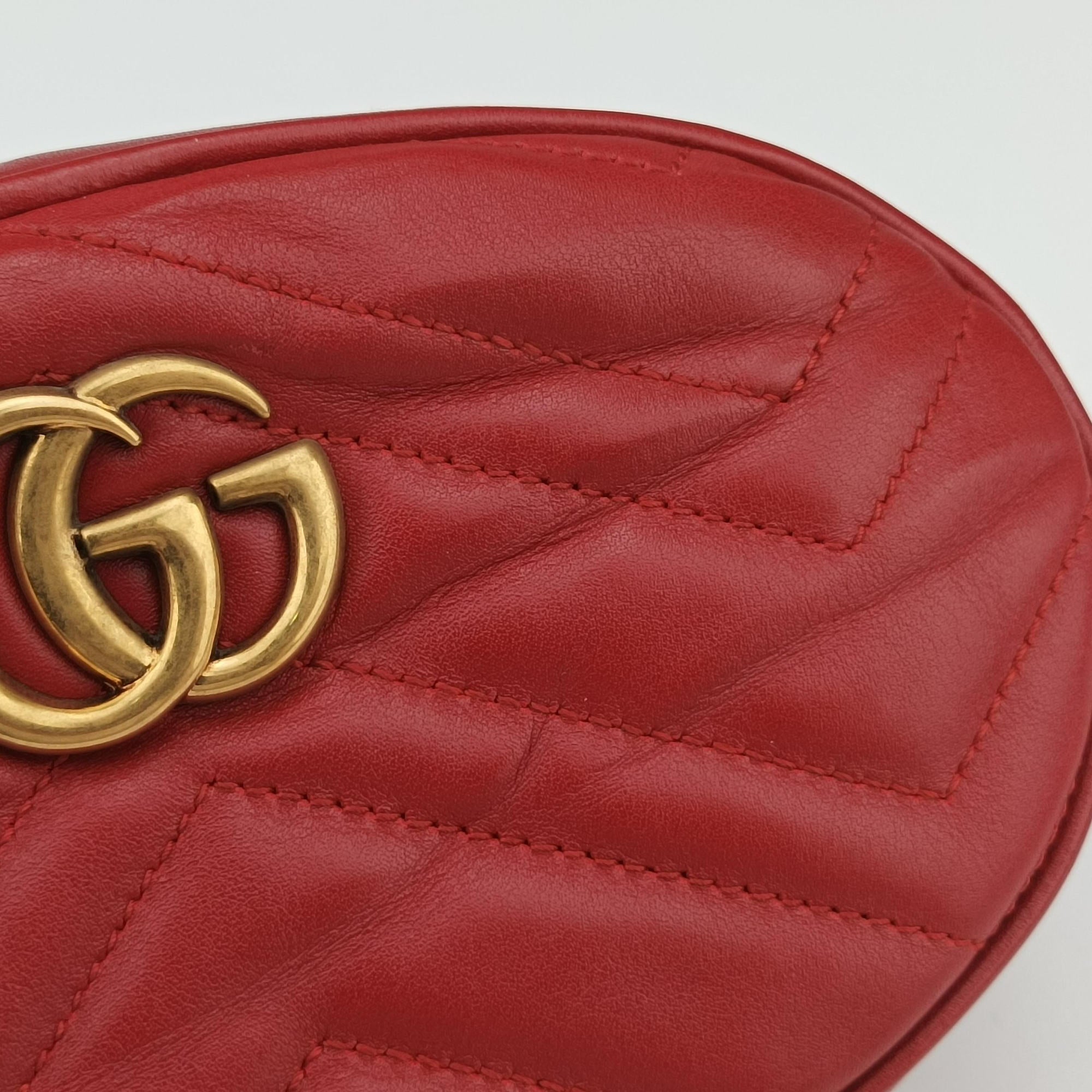 Pre-owned Gucci GG Marmont Red Leather 476434 bum bag/waist bag | stylenewstar