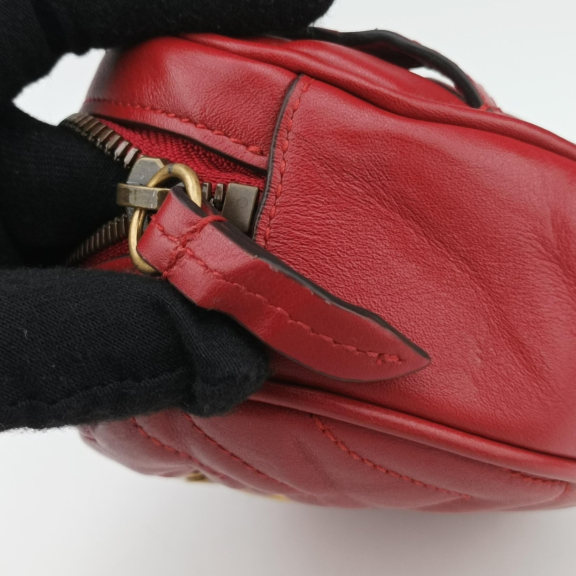 Pre-owned Gucci GG Marmont Red Leather 476434 bum bag/waist bag | stylenewstar