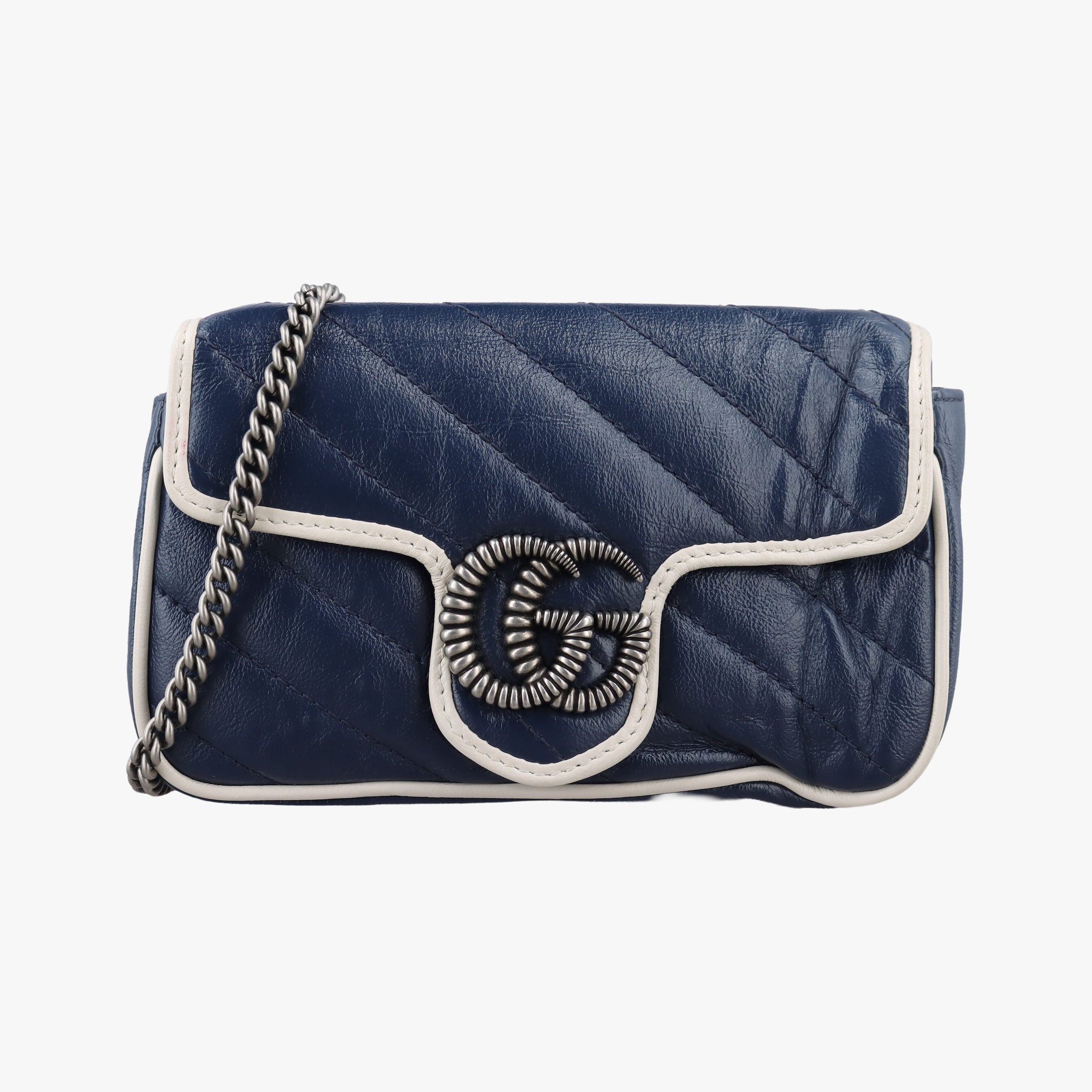 Vintage Gucci GG Marmont White×blue Leather 574969 shoulderbag | stylenewstar