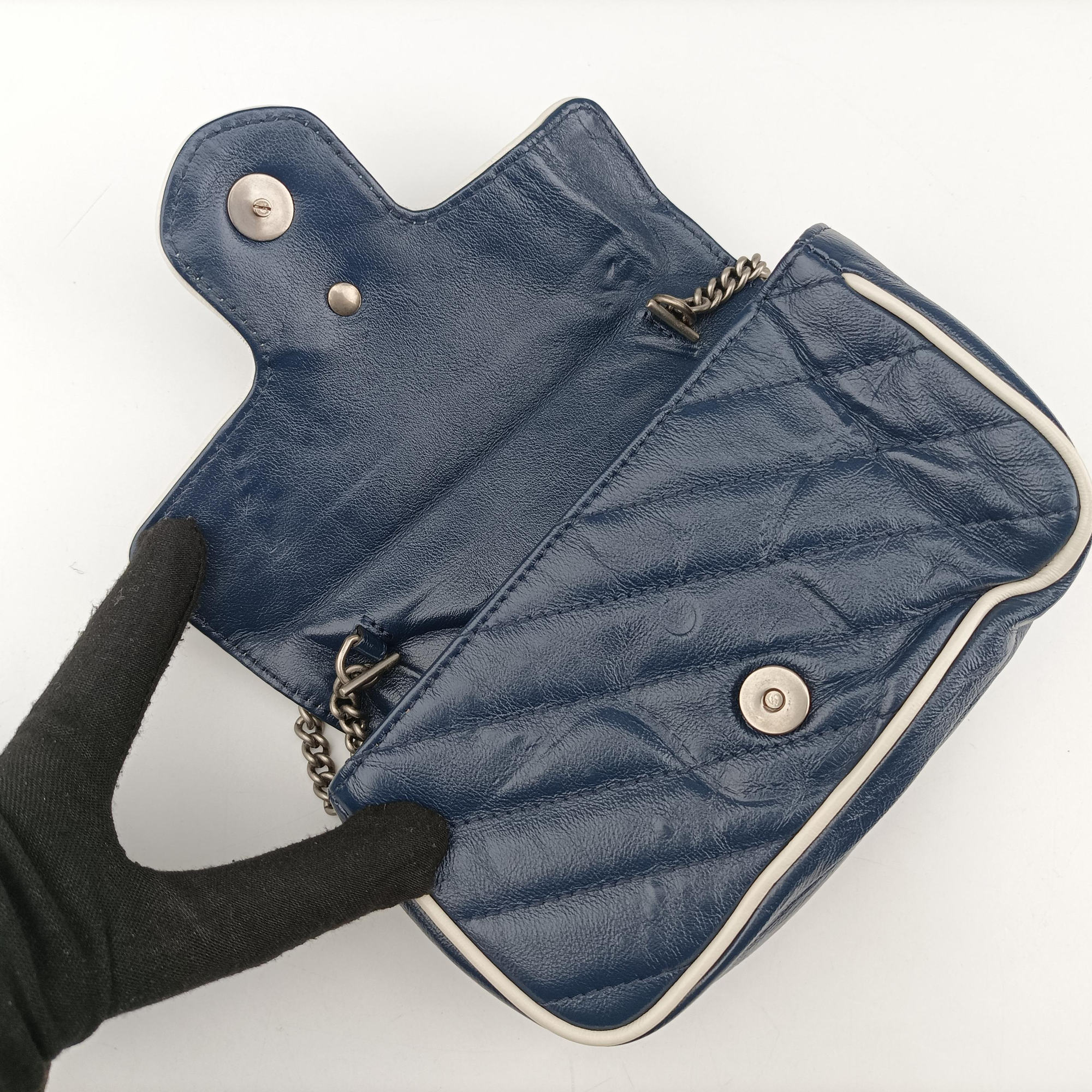 Vintage Gucci GG Marmont White×blue Leather 574969 shoulderbag | stylenewstar