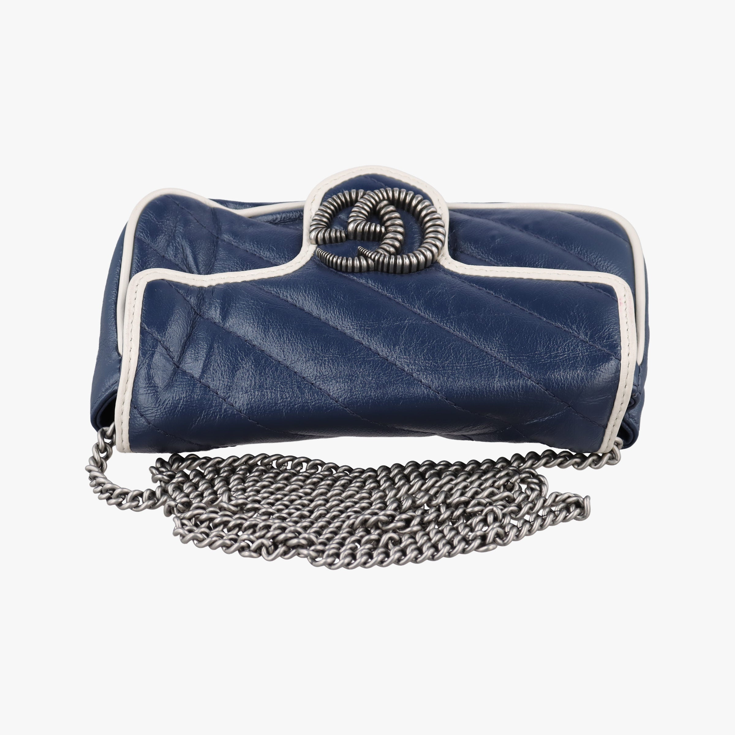 Vintage Gucci GG Marmont White×blue Leather 574969 shoulderbag | stylenewstar