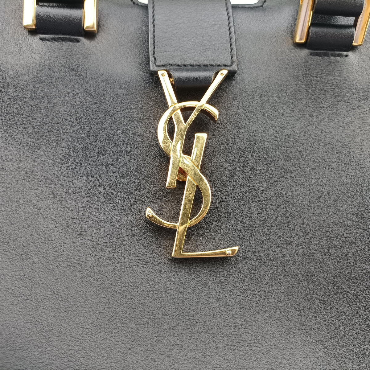 Pre-owned Yves Saint Laurent BABY CABAS Black Leather 394461 shoulderbag | stylenewstar