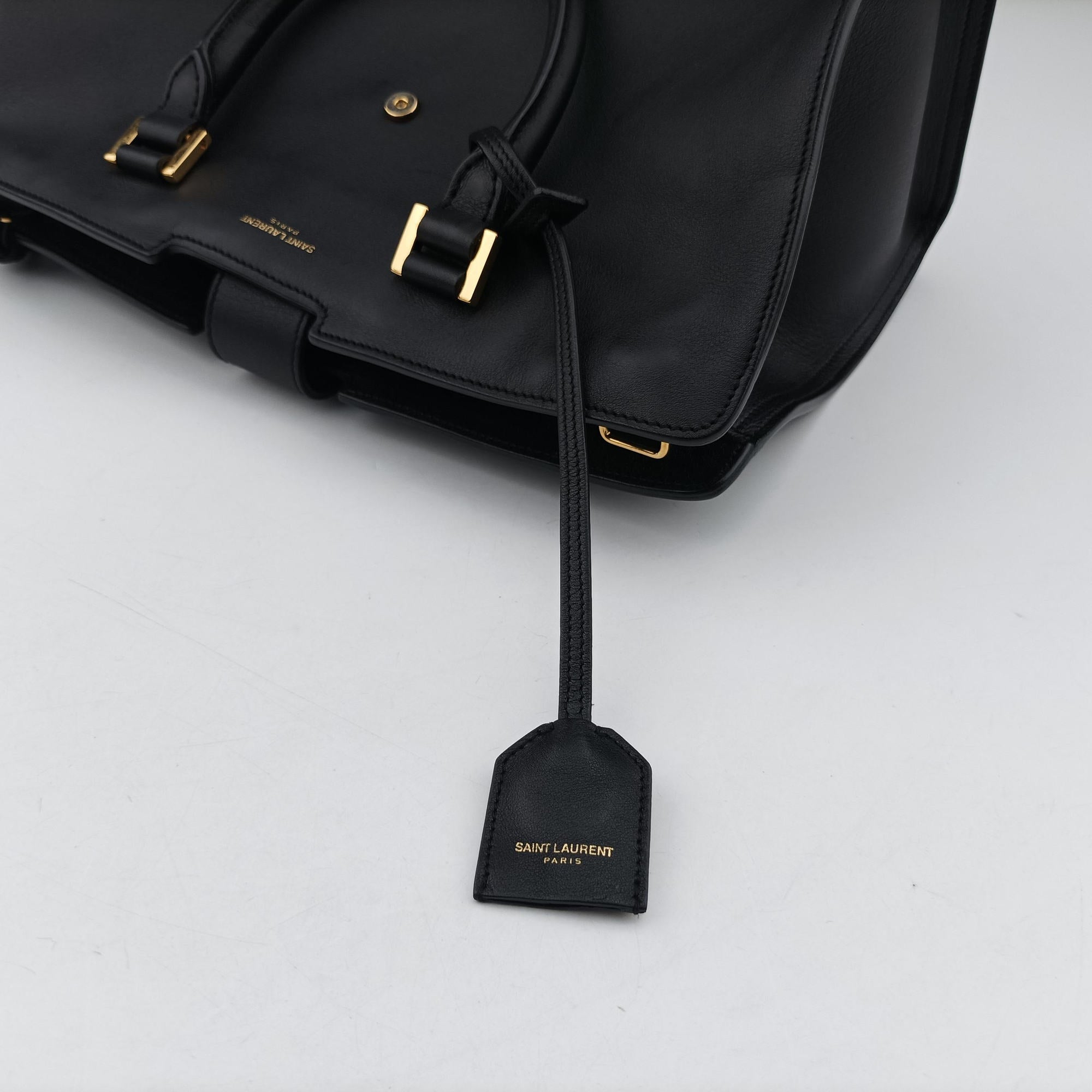 Pre-owned Yves Saint Laurent BABY CABAS Black Leather 394461 shoulderbag | stylenewstar