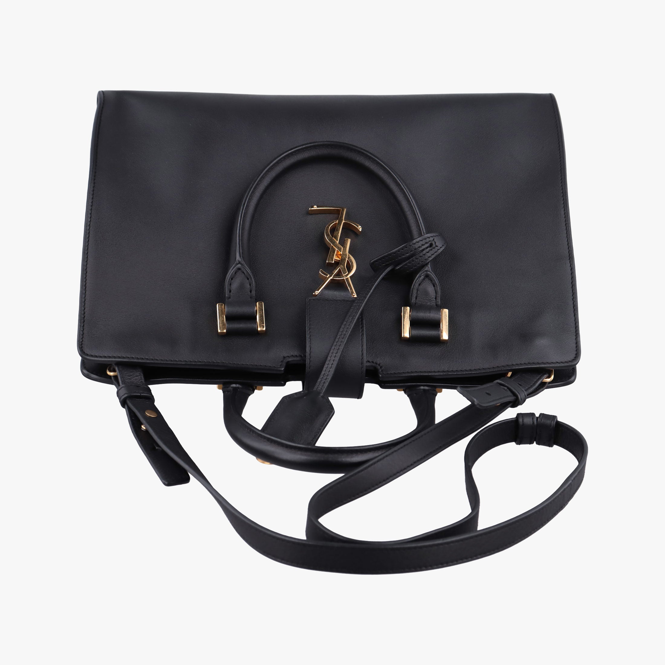 Pre-owned Yves Saint Laurent BABY CABAS Black Leather 394461 shoulderbag | stylenewstar