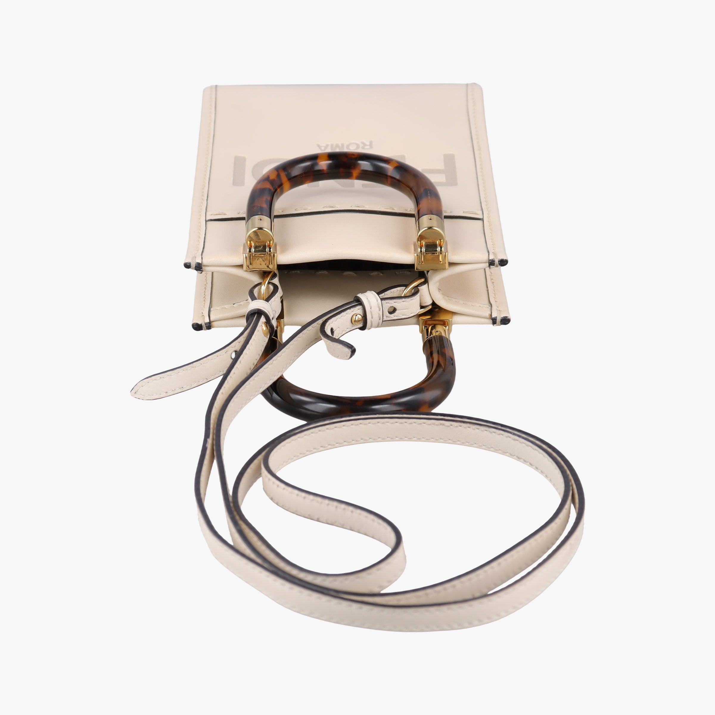 Pre-owned Fendi MINI SUNSHINE SHOPPER Beige Leather 8BS051 shoulderbag | stylenewstar