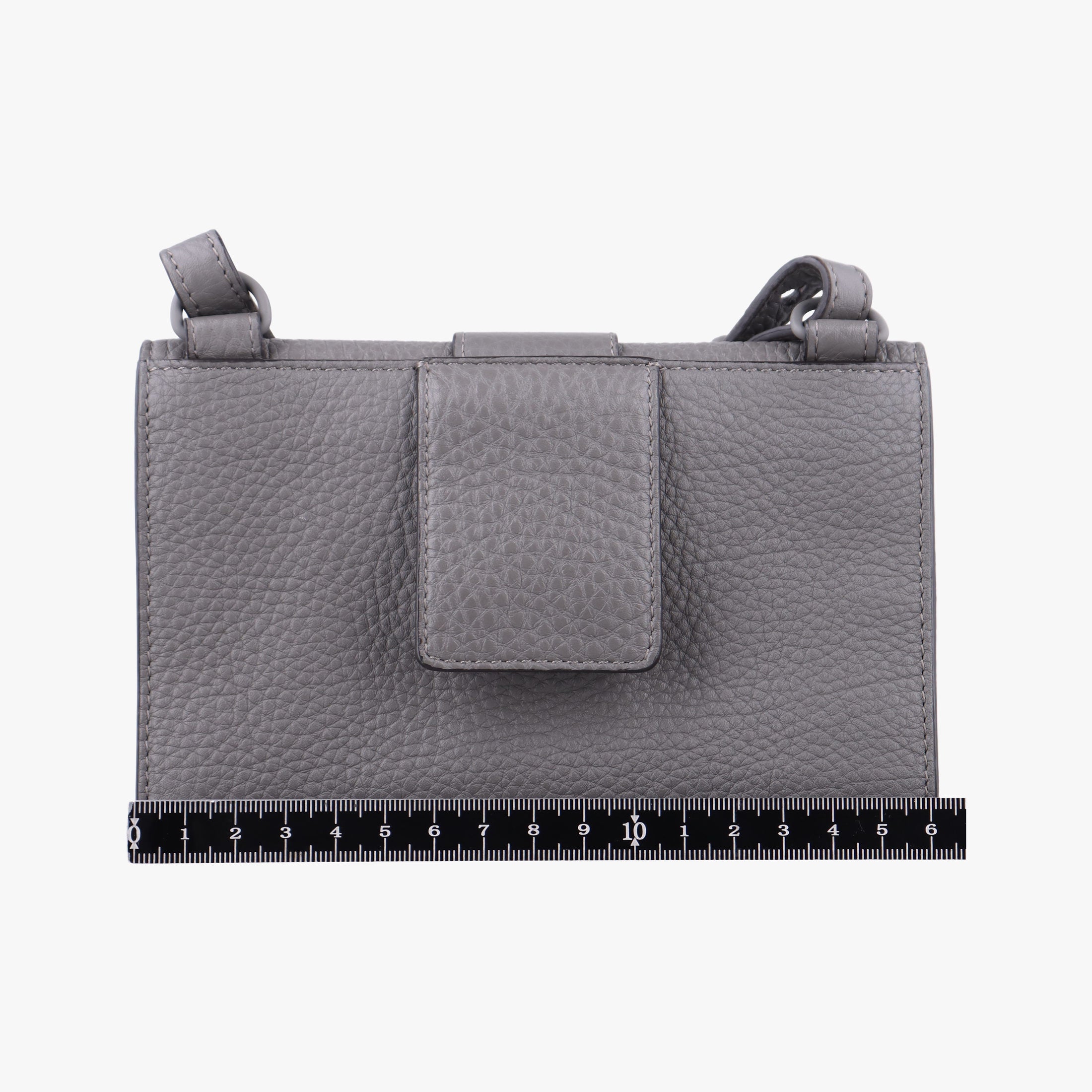Pre-owned Fendi FF Logo Baguette slim Grey Leather 7M0295 shoulderbag | stylenewstar