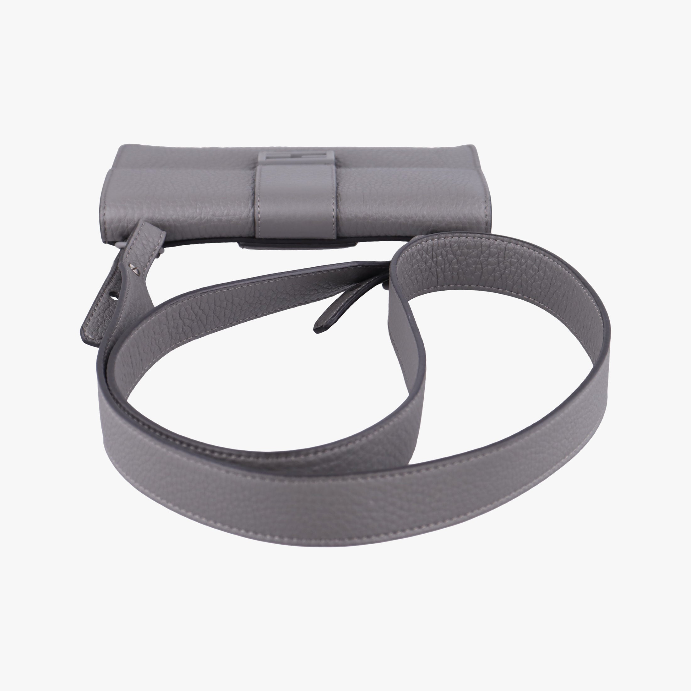 Pre-owned Fendi FF Logo Baguette slim Grey Leather 7M0295 shoulderbag | stylenewstar