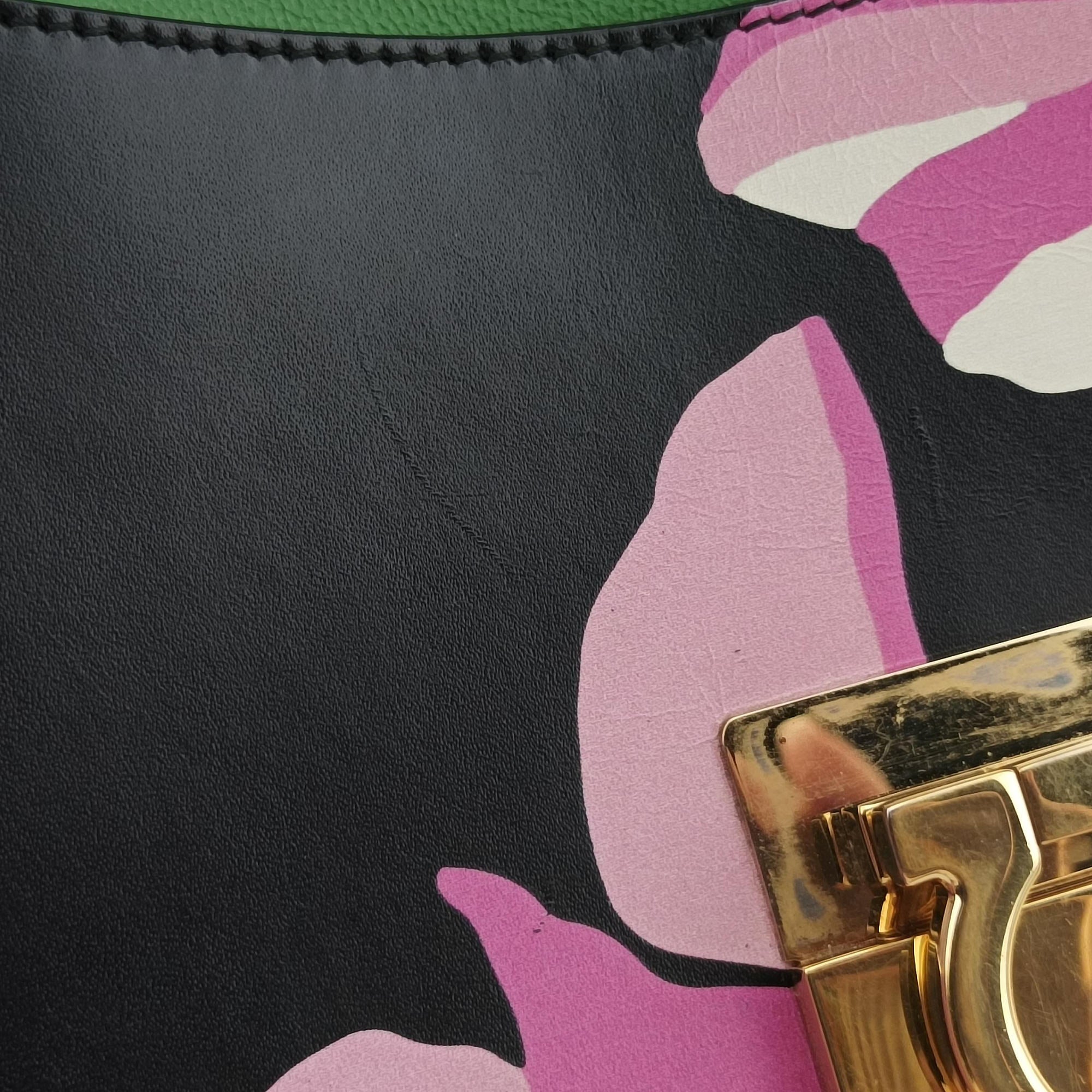 Pre-owned Ferragamo Marisol Floral Print Black x Multicolour Leather  shoulderbag | stylenewstar