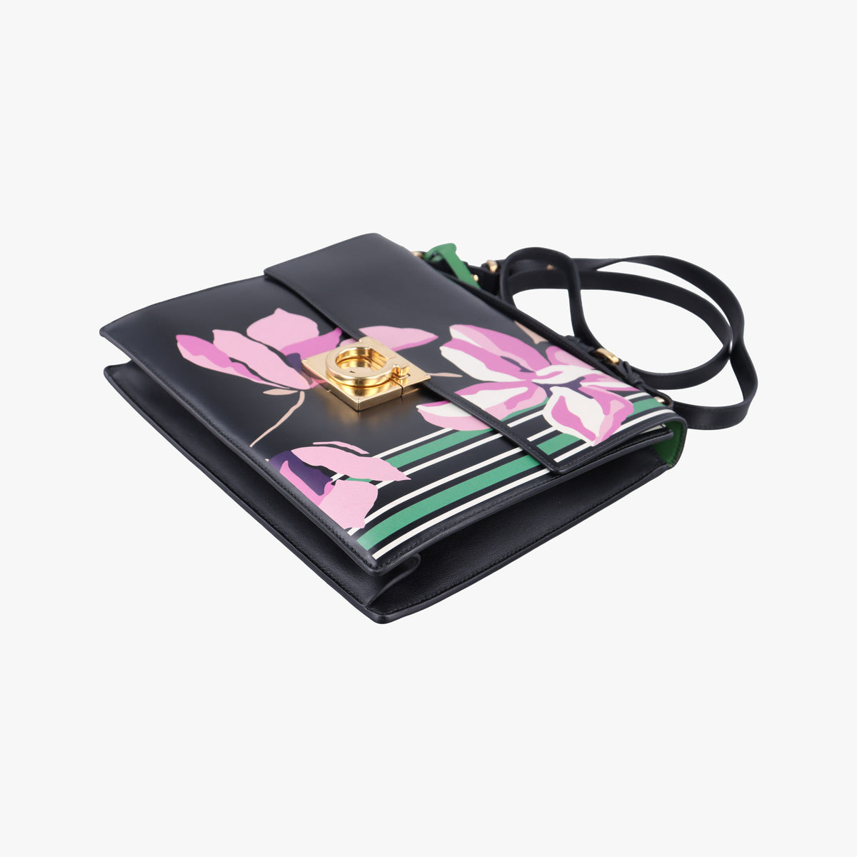 Pre-owned Ferragamo Marisol Floral Print Black x Multicolour Leather  shoulderbag | stylenewstar