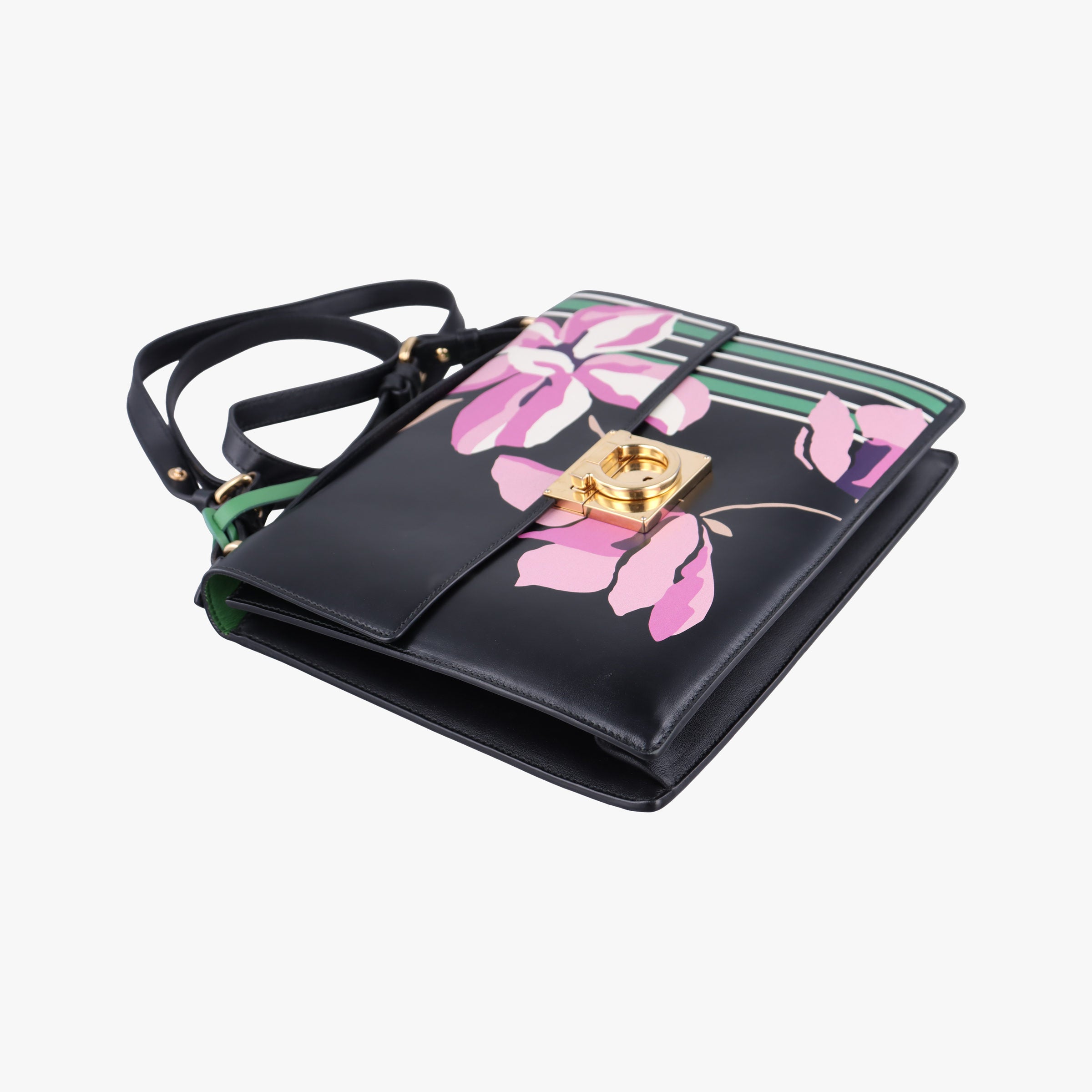 Pre-owned Ferragamo Marisol Floral Print Black x Multicolour Leather  shoulderbag | stylenewstar