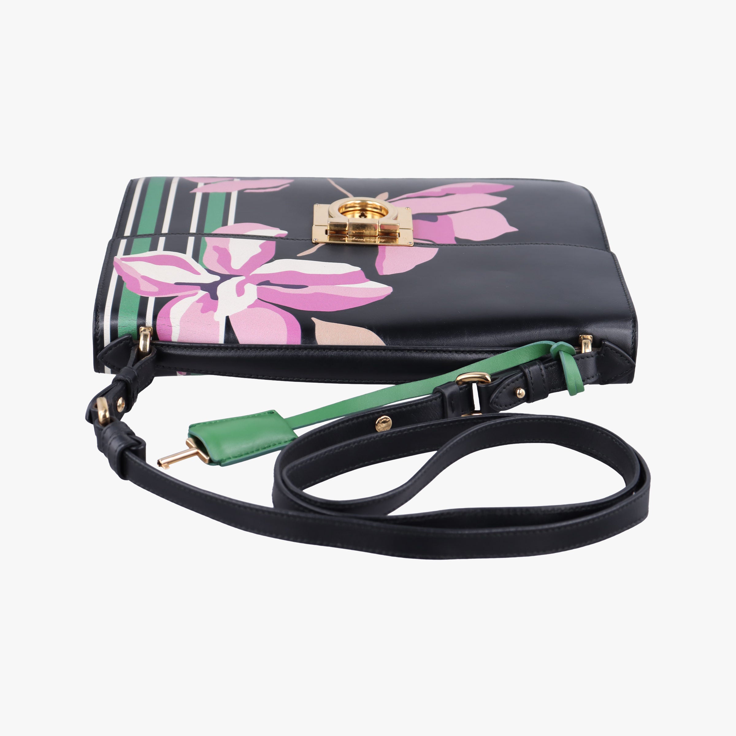 Pre-owned Ferragamo Marisol Floral Print Black x Multicolour Leather  shoulderbag | stylenewstar