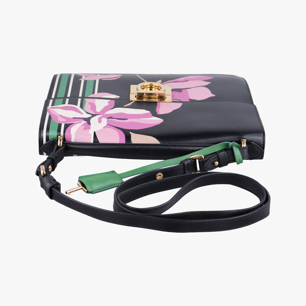 Vintage Ferragamo Marisol Floral Print Black x Multicolour Leather  shoulderbag | stylenewstar
