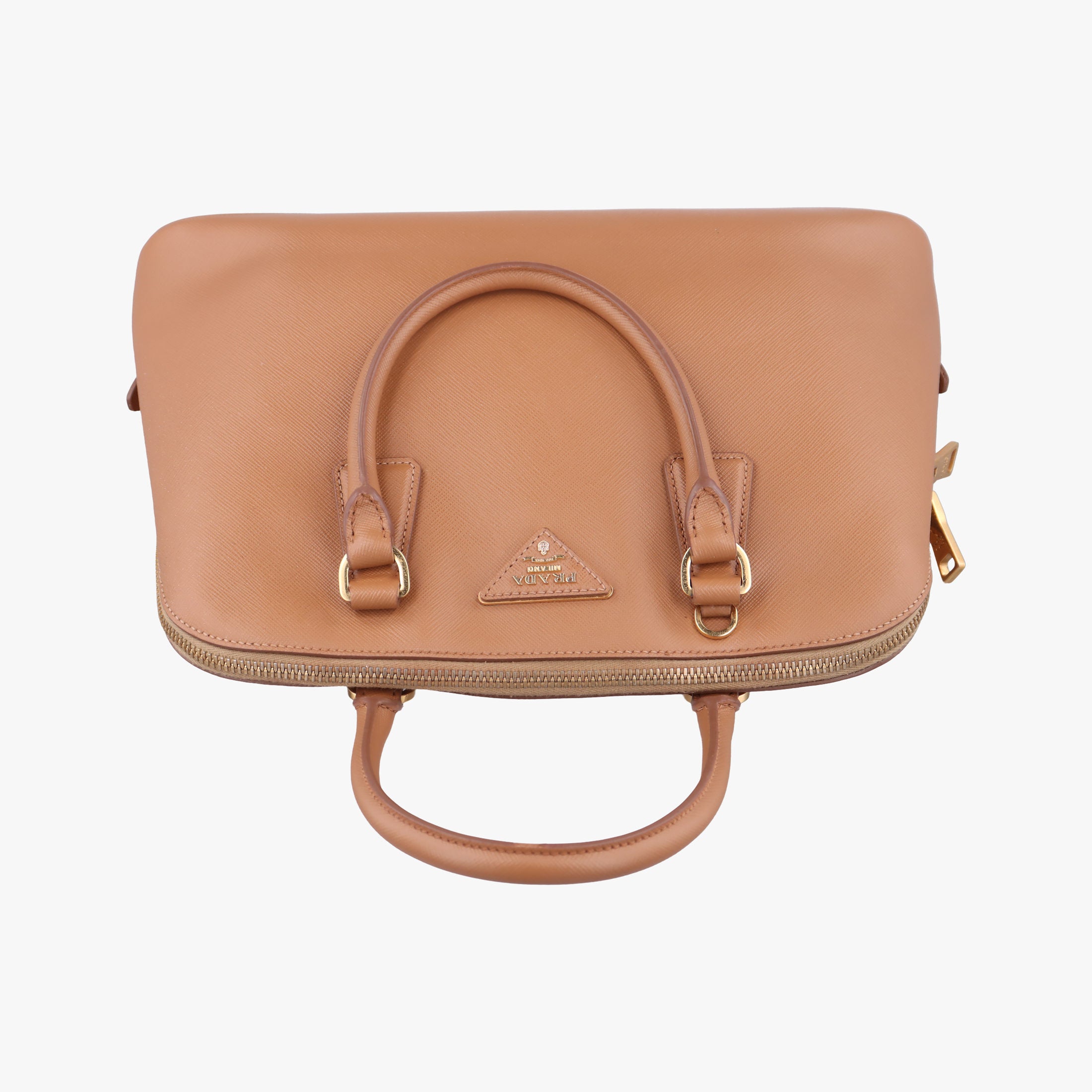 Pre-owned Prada Promenade Brown SAFFIANO patent BN2567 handbag | stylenewstar