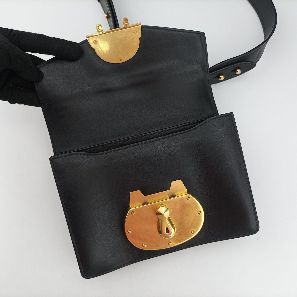 Vintage Prada Antic Soft Padlock Black Leather  shoulderbag | stylenewstar