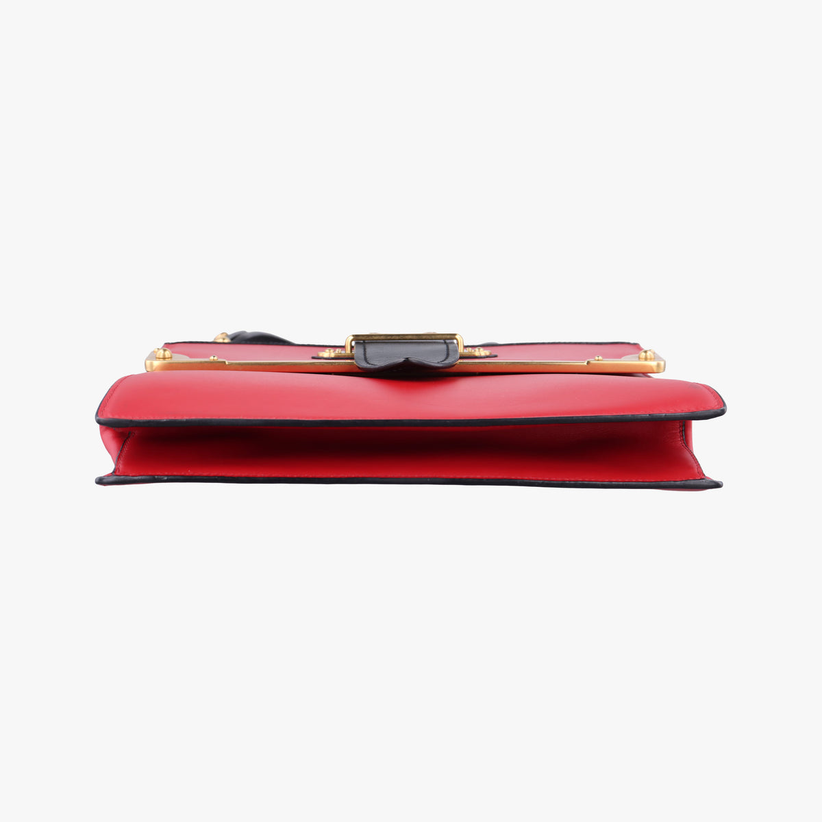 Pre-owned Prada Cahier Red×Black Leather 1BA070 handbag | stylenewstar