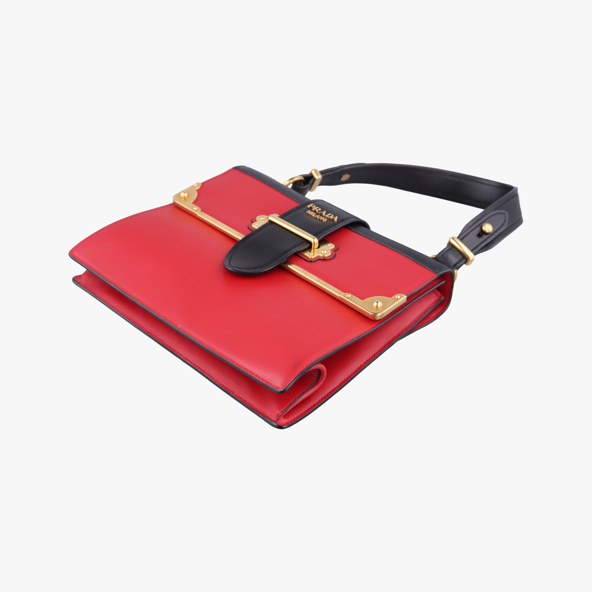 Pre-owned Prada Cahier Red×Black Leather 1BA070 handbag | stylenewstar