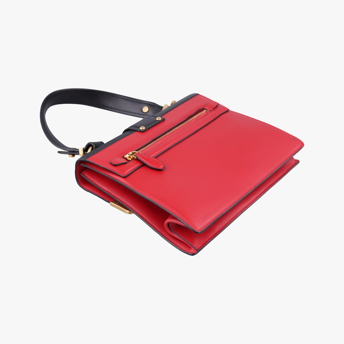 Pre-owned Prada Cahier Red×Black Leather 1BA070 handbag | stylenewstar