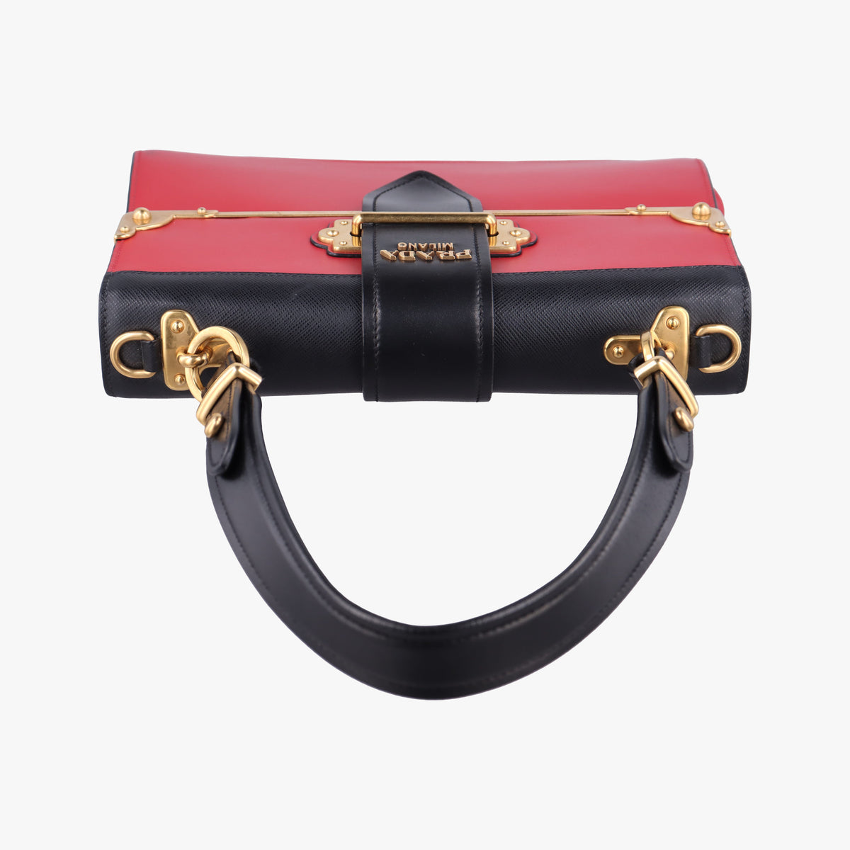 Pre-owned Prada Cahier Red×Black Leather 1BA070 handbag | stylenewstar