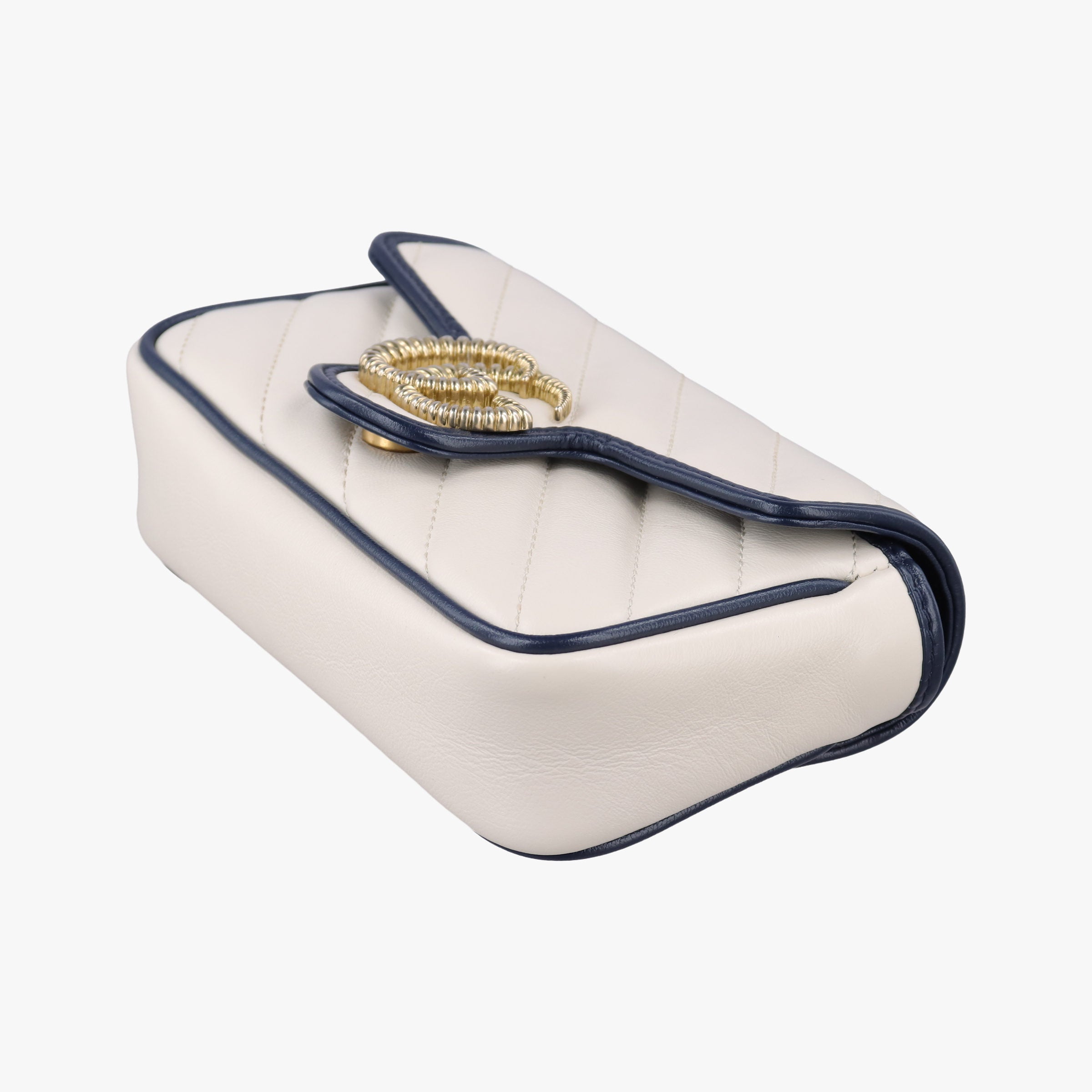 Pre-owned Gucci GG Marmont White×navy Leather 574969 shoulderbag | stylenewstar