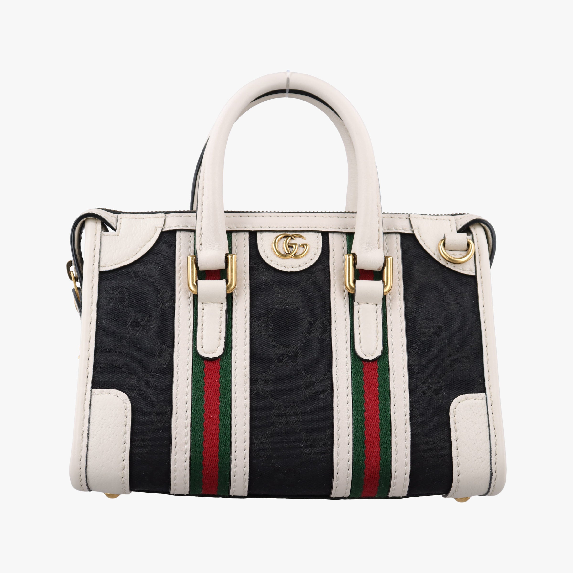 Pre-owned Gucci Ophidia Black×white canvas×leather 715771 handbag | stylenewstar