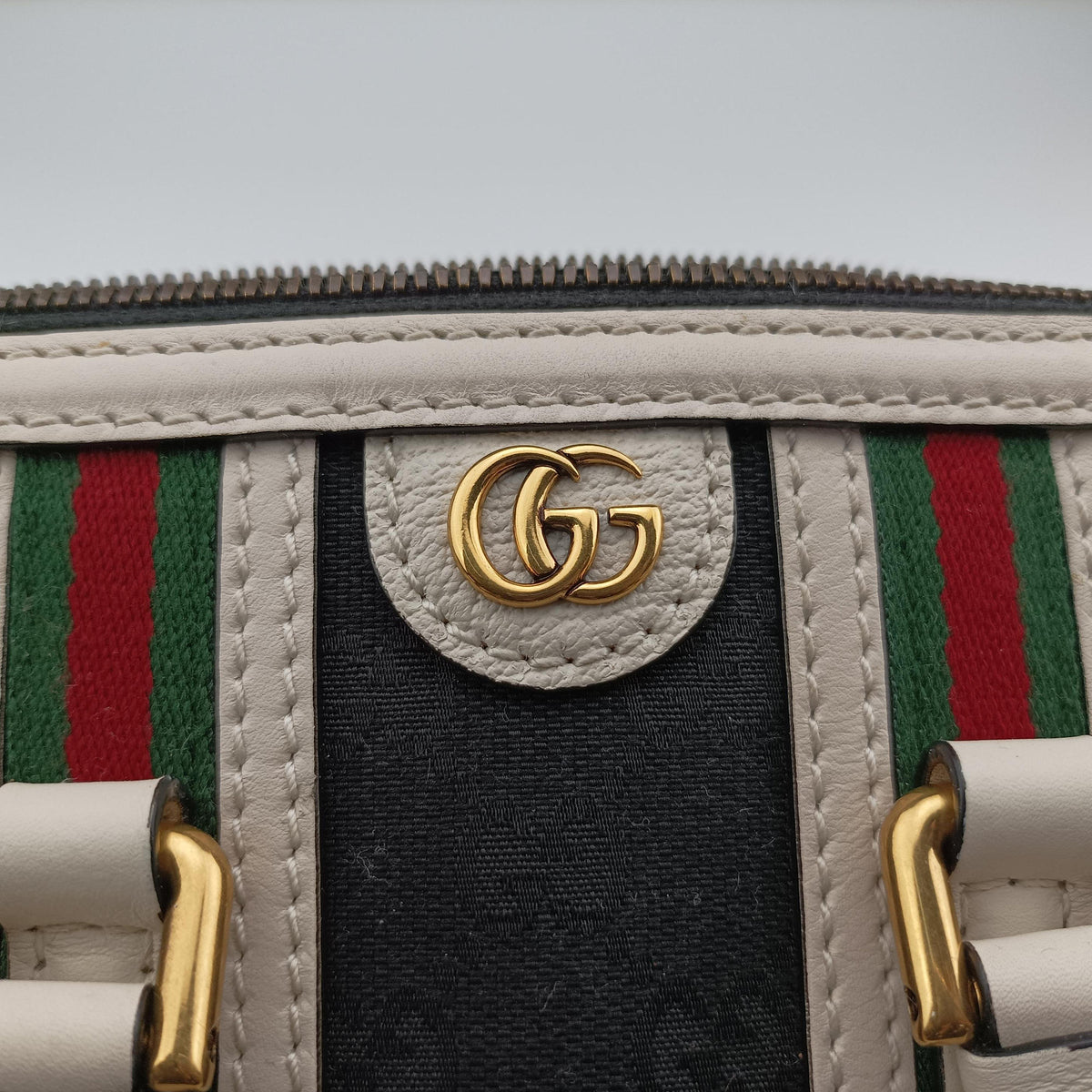 Pre-owned Gucci Ophidia Black×white canvas×leather 715771 handbag | stylenewstar