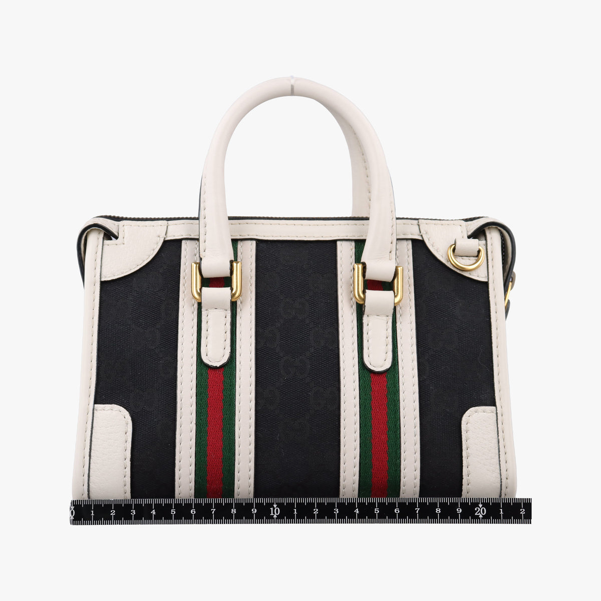 Pre-owned Gucci Ophidia Black×white canvas×leather 715771 handbag | stylenewstar