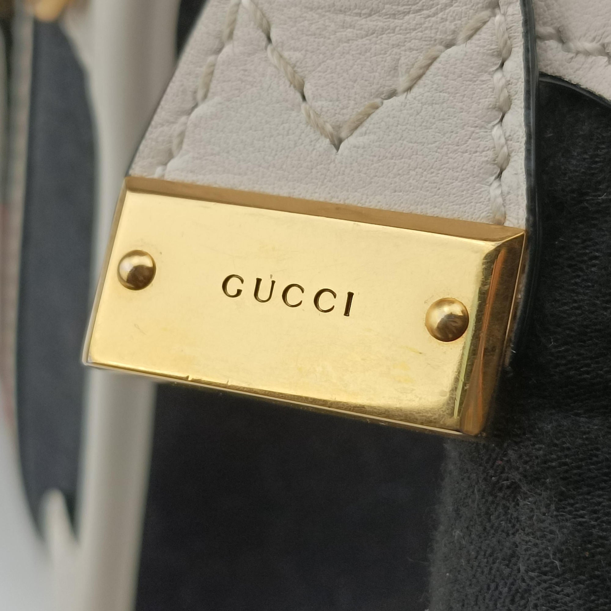 Pre-owned Gucci Ophidia Black×white canvas×leather 715771 handbag | stylenewstar