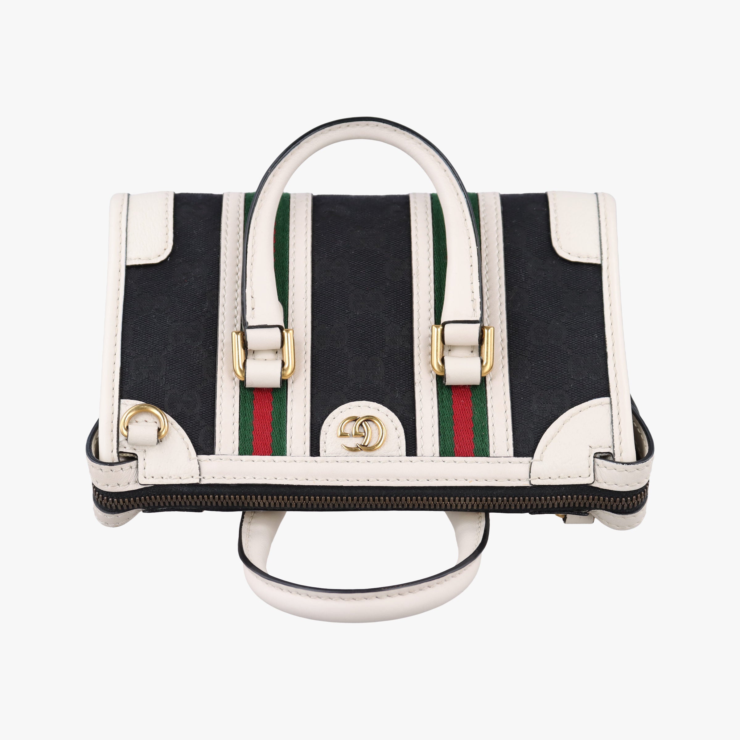 Pre-owned Gucci Ophidia Black×white canvas×leather 715771 handbag | stylenewstar