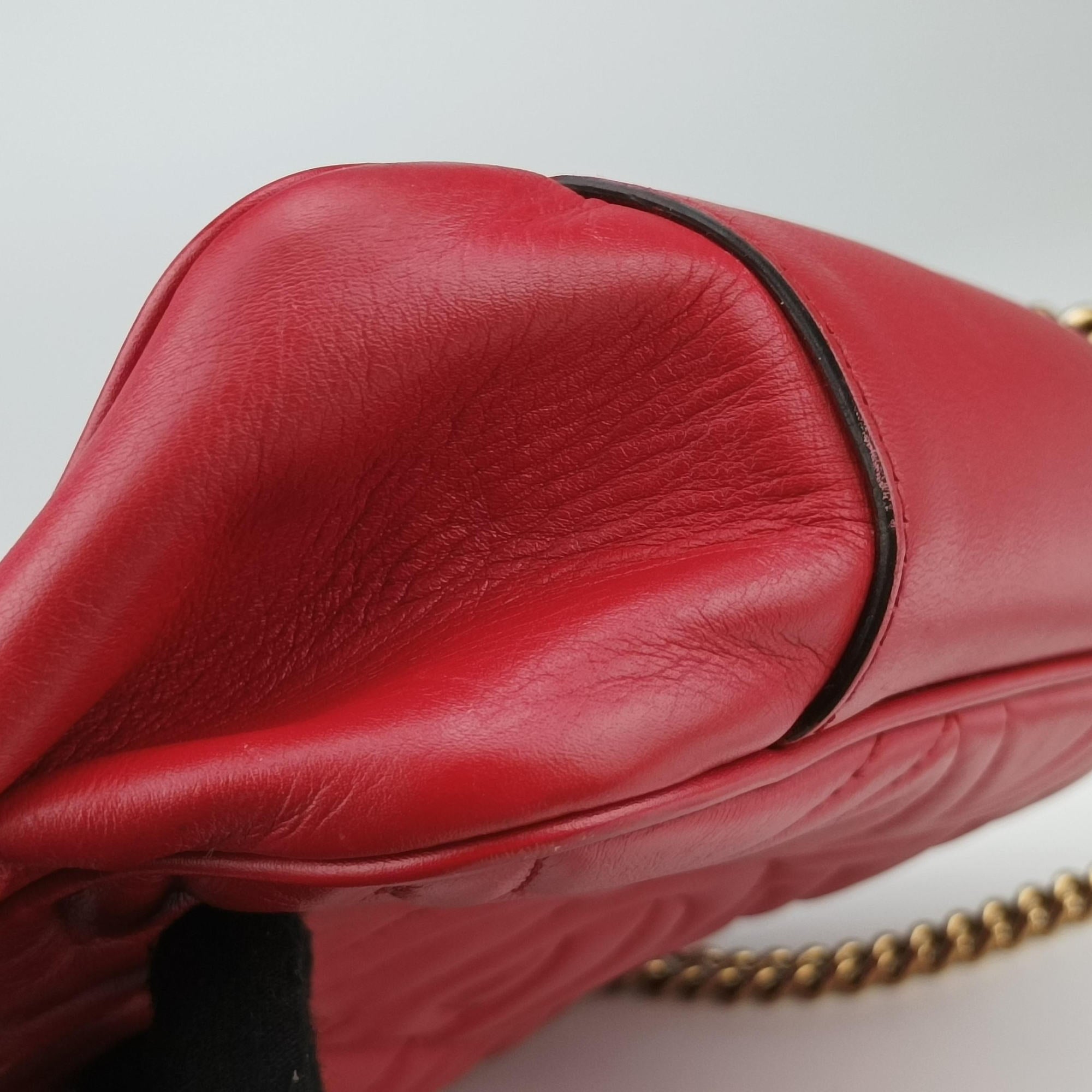 Pre-owned Gucci GG Marmont Red Leather 443501 shoulderbag | stylenewstar