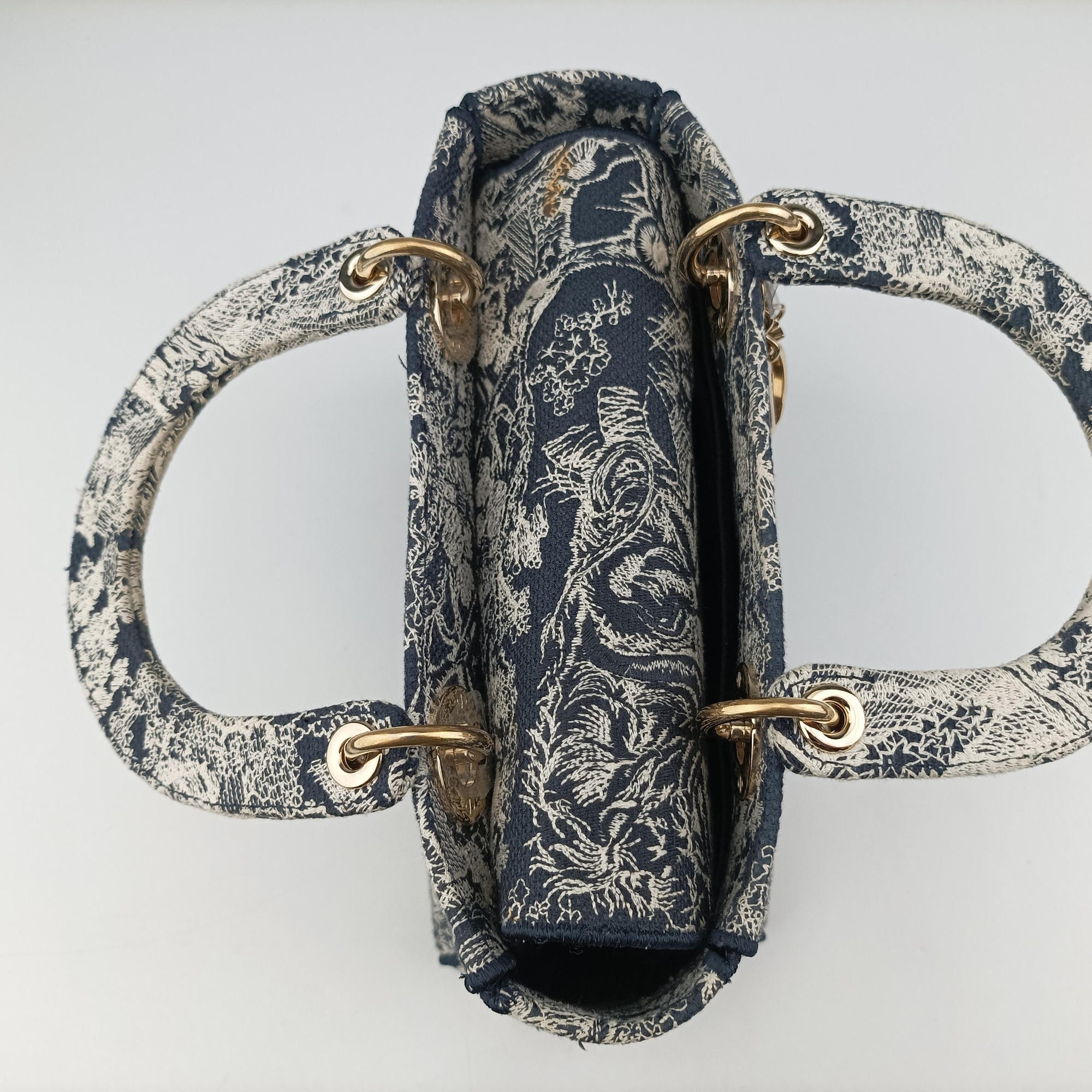 Pre-owned Christian Dior D-Lite Medium Royaume Navy Jacquard  shoulderbag | stylenewstar