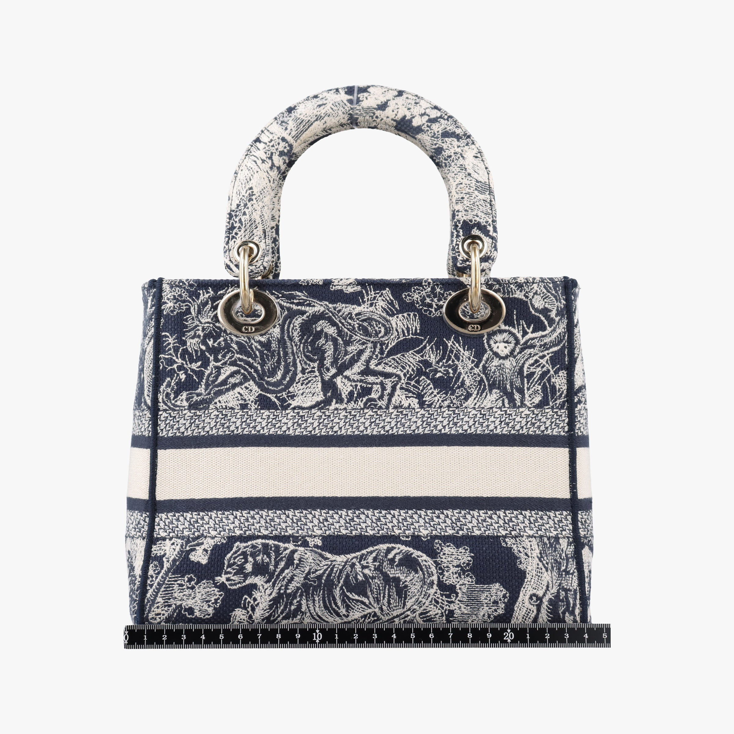 Pre-owned Christian Dior D-Lite Medium Royaume Navy Jacquard  shoulderbag | stylenewstar